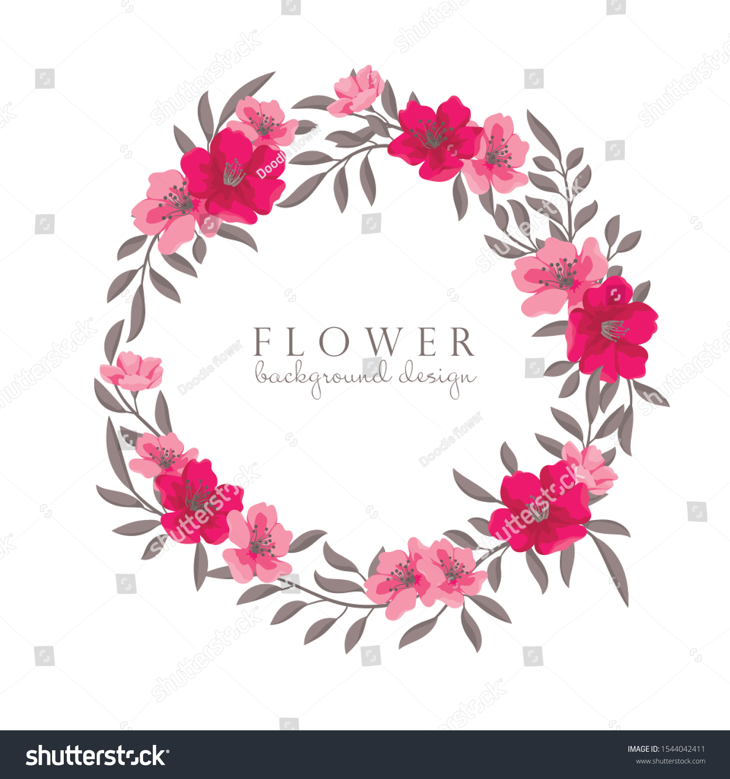 SVG of Flower wreaths drawing - hot pink round frame with flowers svg