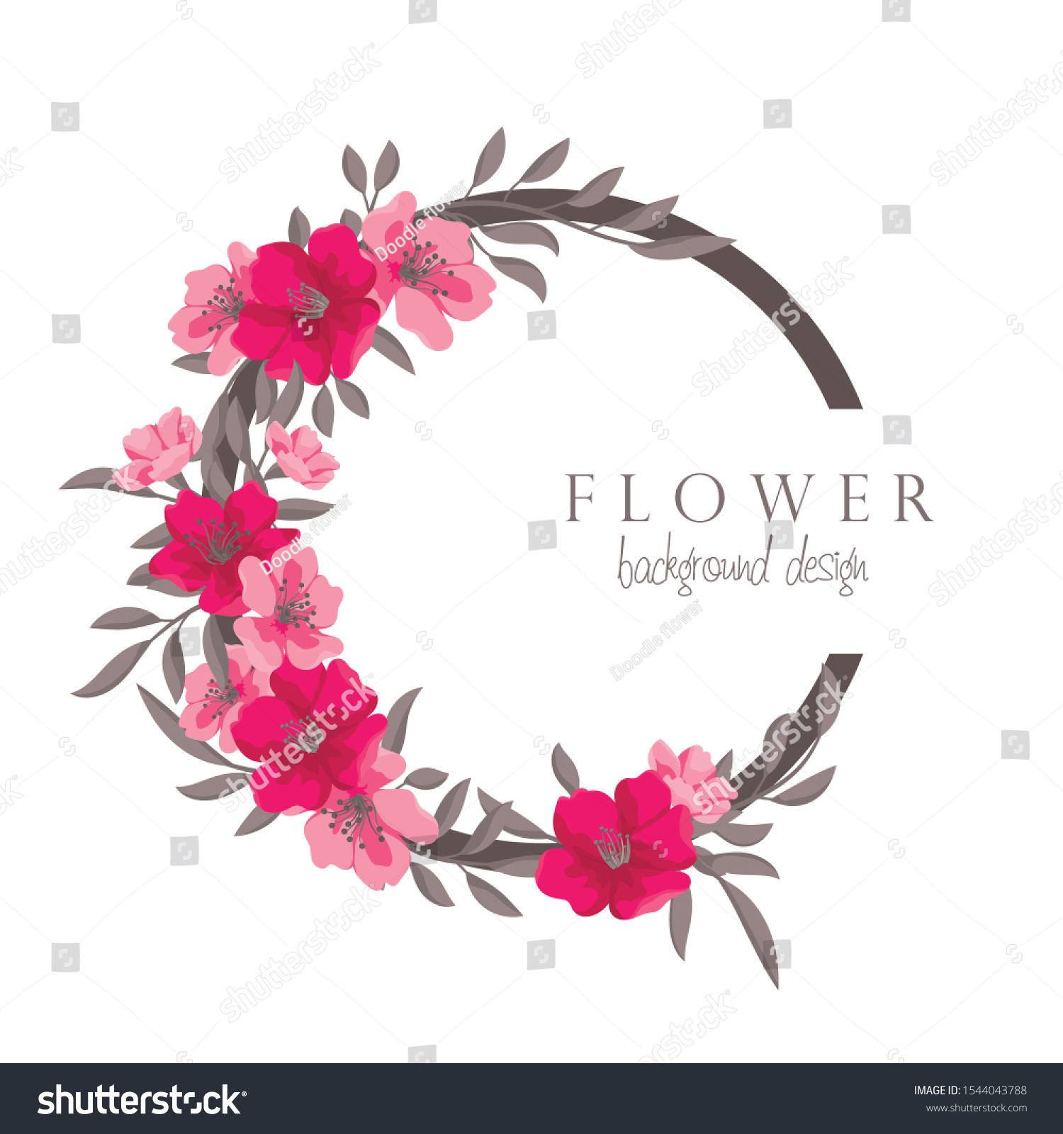 SVG of Flower wreaths drawing - hot pink round frame with flowers svg