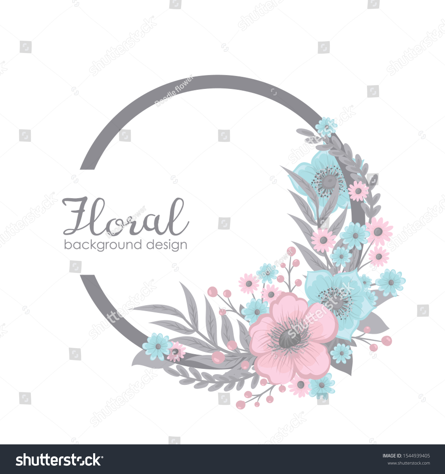SVG of Flower wreaths drawing - pink and blue round frame with flowers svg