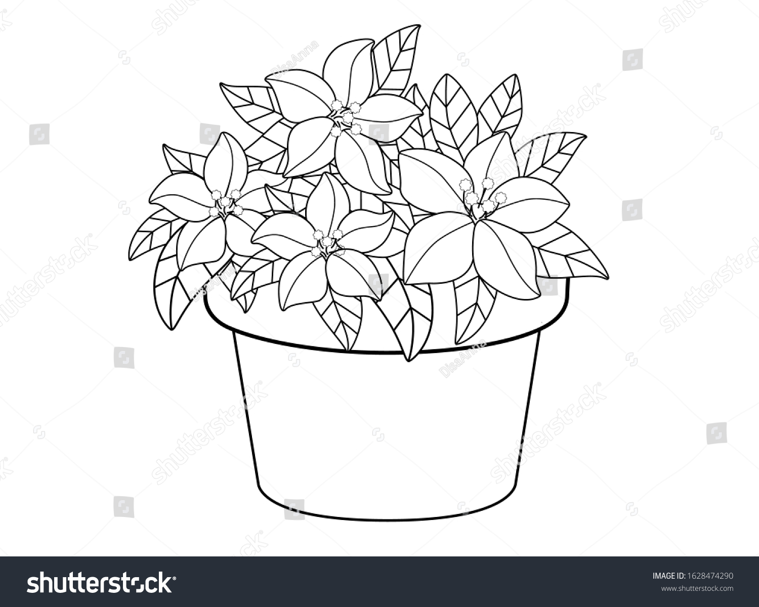 Flowerpot Flowers Vector Linear Drawing Coloring Stock ...