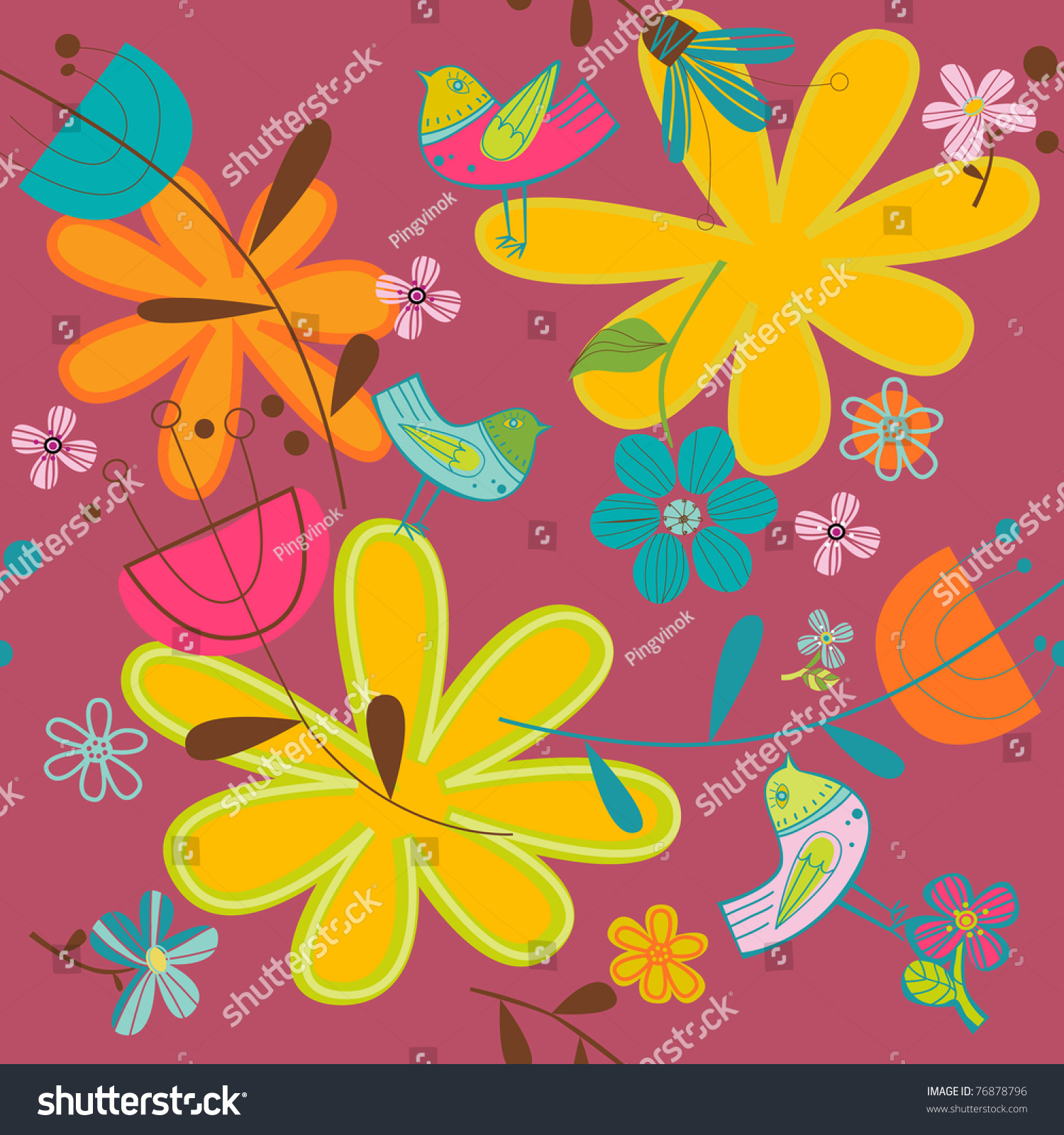 Flowers Birds Stock Vector (Royalty Free) 76878796 | Shutterstock