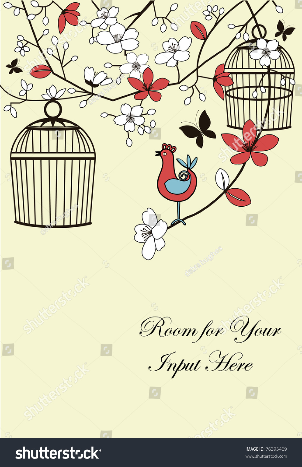 Download Flowers Birdcage Copyspace Cute Bird Layered Stock Vector Royalty Free 76395469