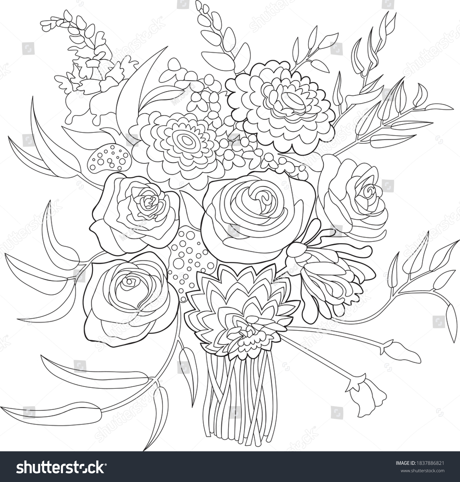 Flowers Bouquet Coloring Book Page Isolated Stock Vector (Royalty Free