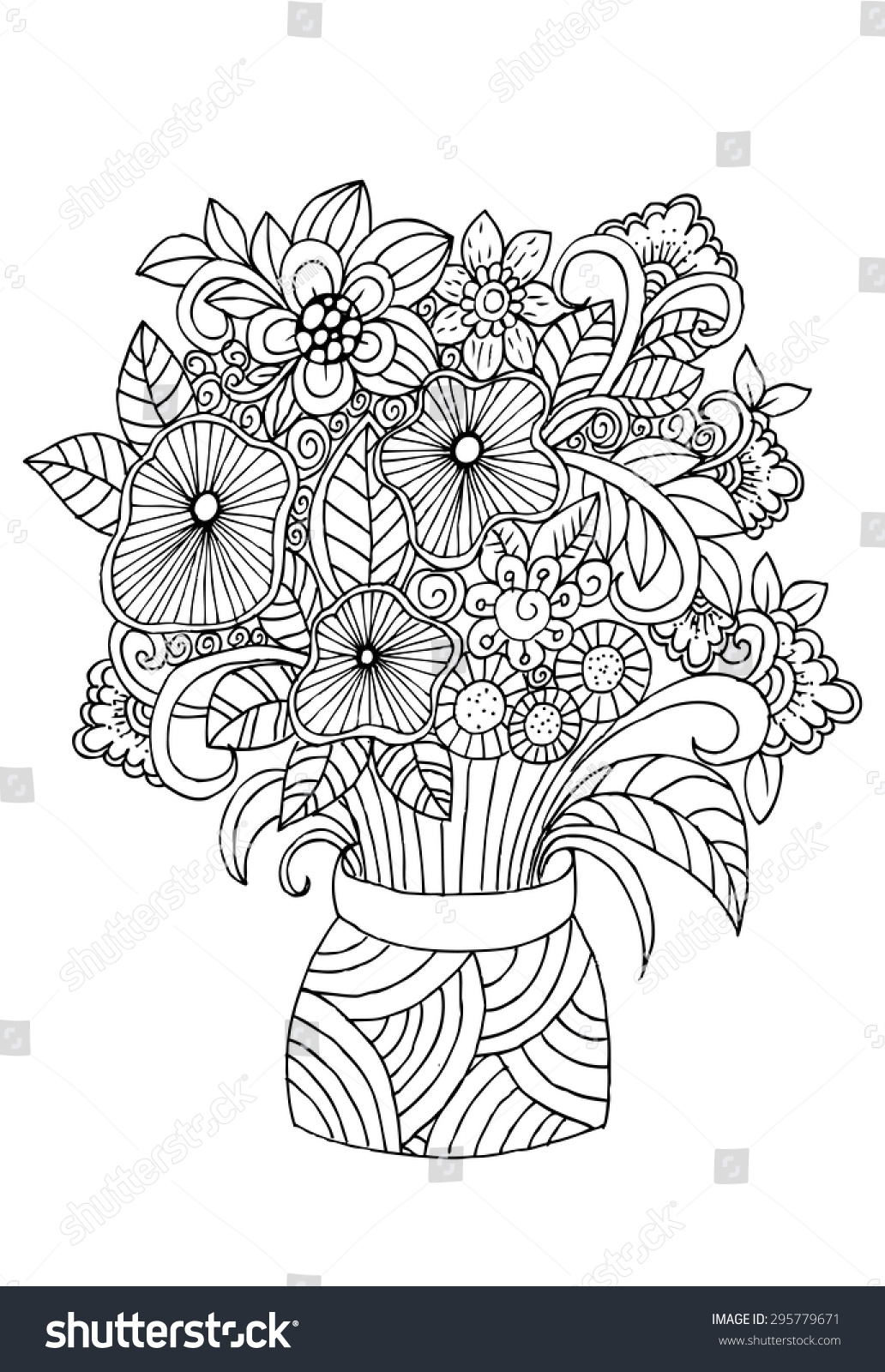Flowers Vase Doodle Floral Pencil Drawing Stock Vector Royalty Free