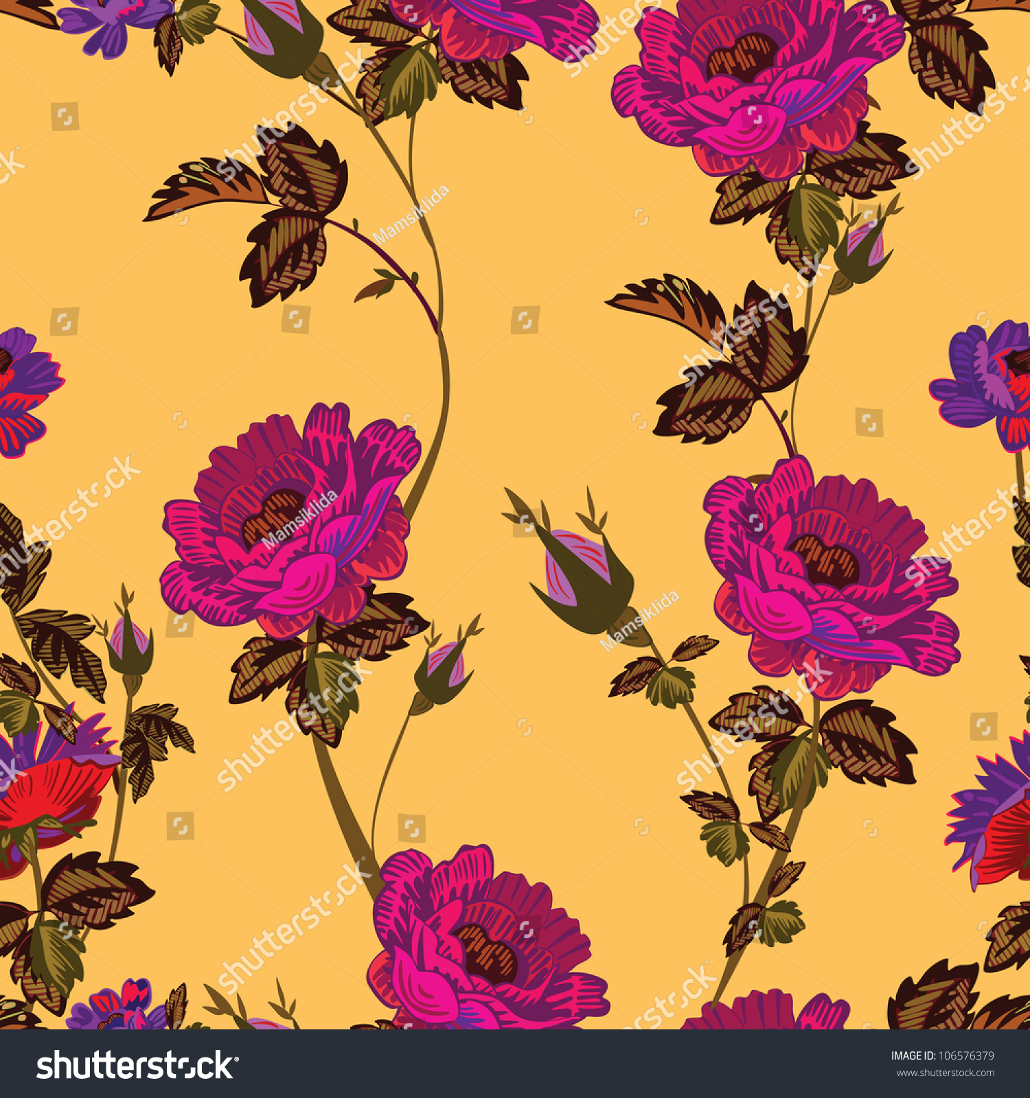 Flowers - Seamless Pattern Stock Vector Illustration 106576379 ...