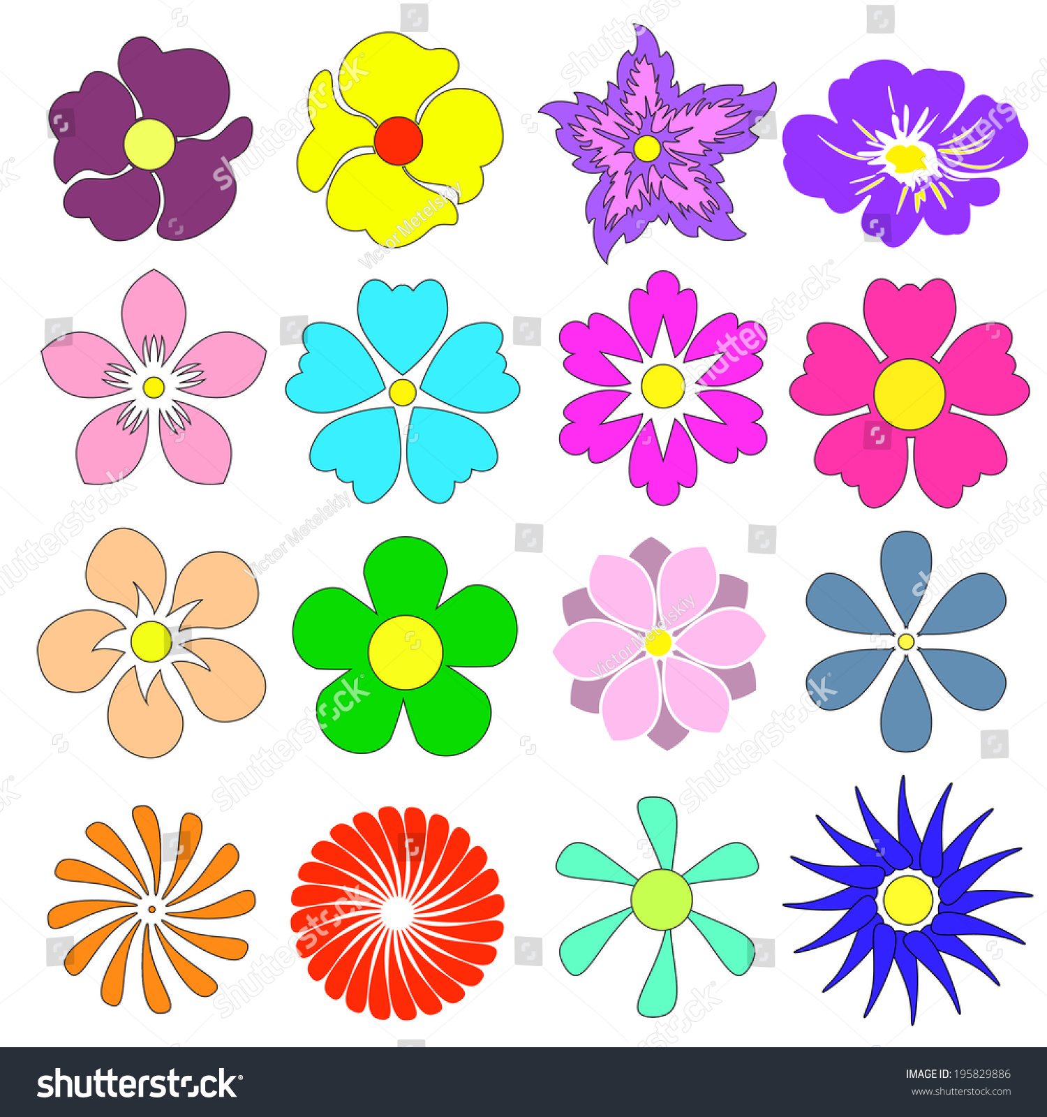 Flowers Set Different Color Designs Spring Stock Vector (Royalty Free ...