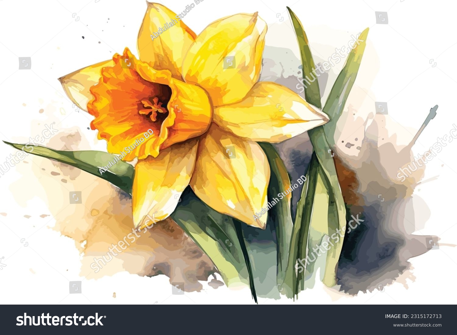 SVG of Flowers watercolor illustration, Vector flowers and leaves, with color splash and white background.  svg