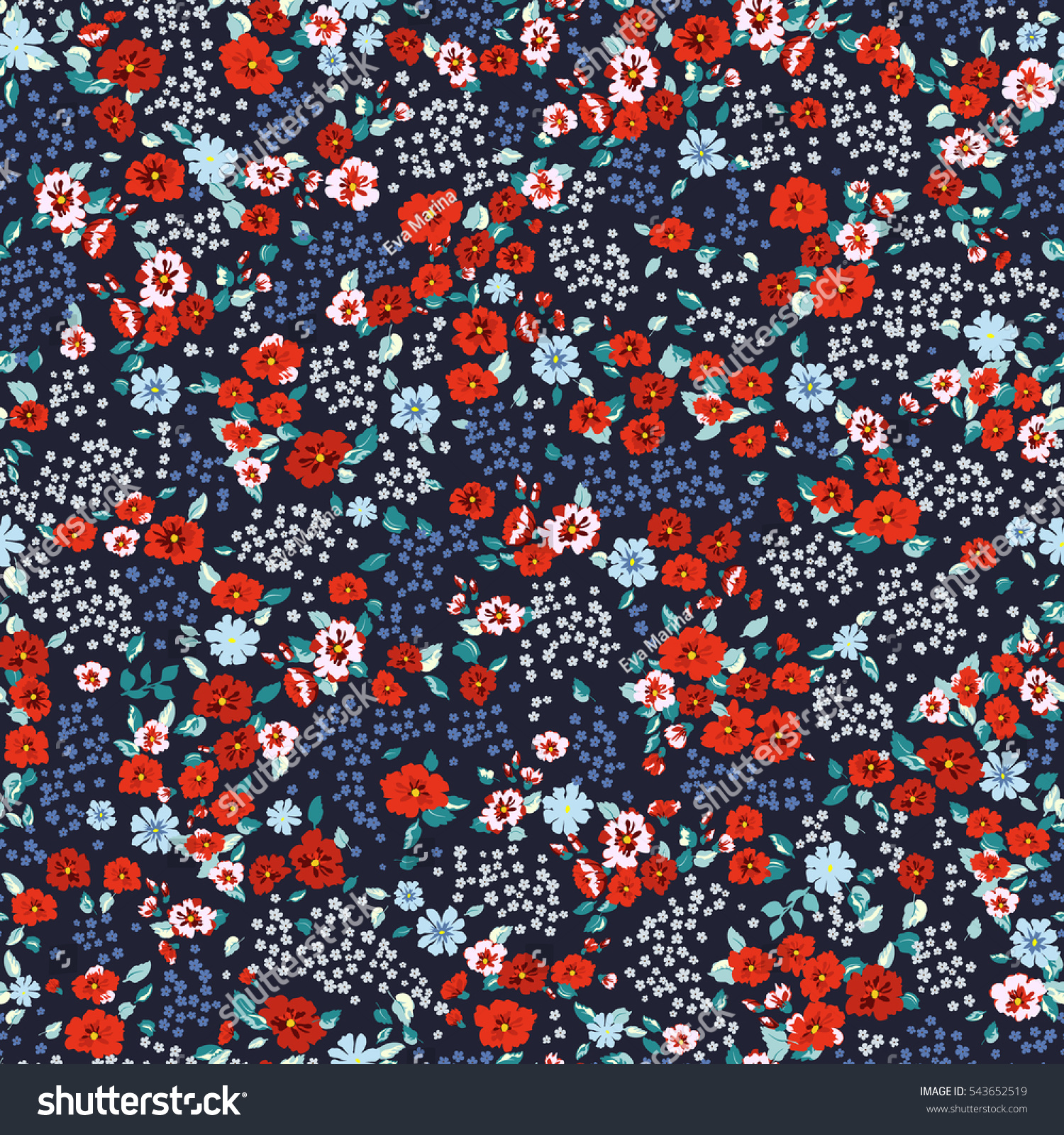 Flowery Bright Pattern Smallscale Red Blue Stock Vector (Royalty Free ...