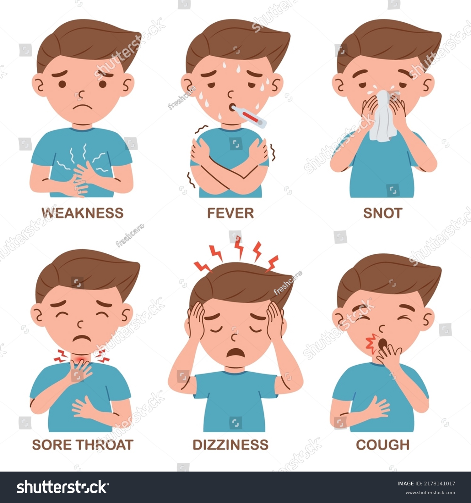 Flu Disease Signs Symptoms On Kid Stock Vector (Royalty Free ...