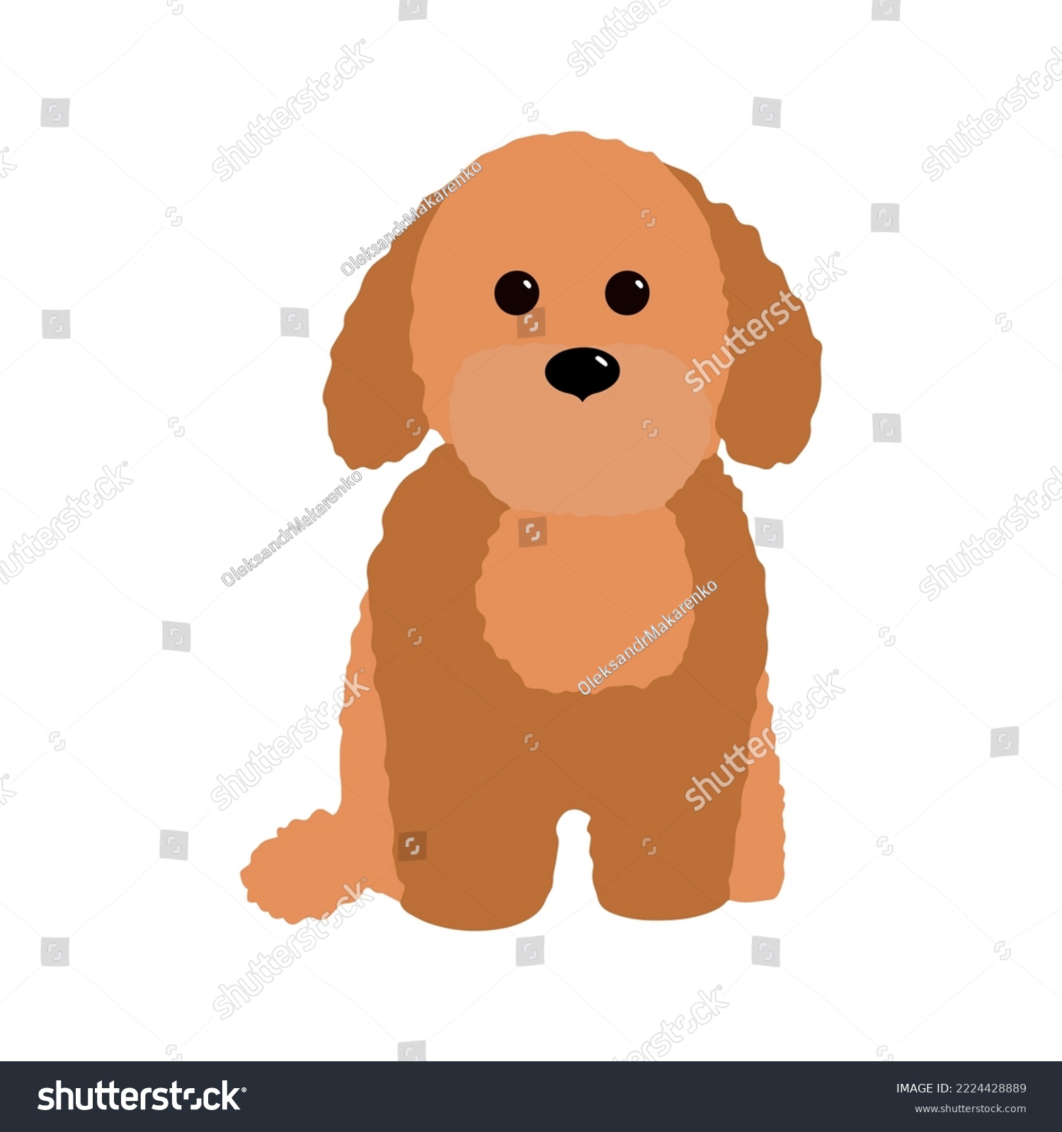 SVG of Fluffy red sitting puppy vector illustration isolated on white background. Brown poodele, labradoodle, maltipoo icon svg
