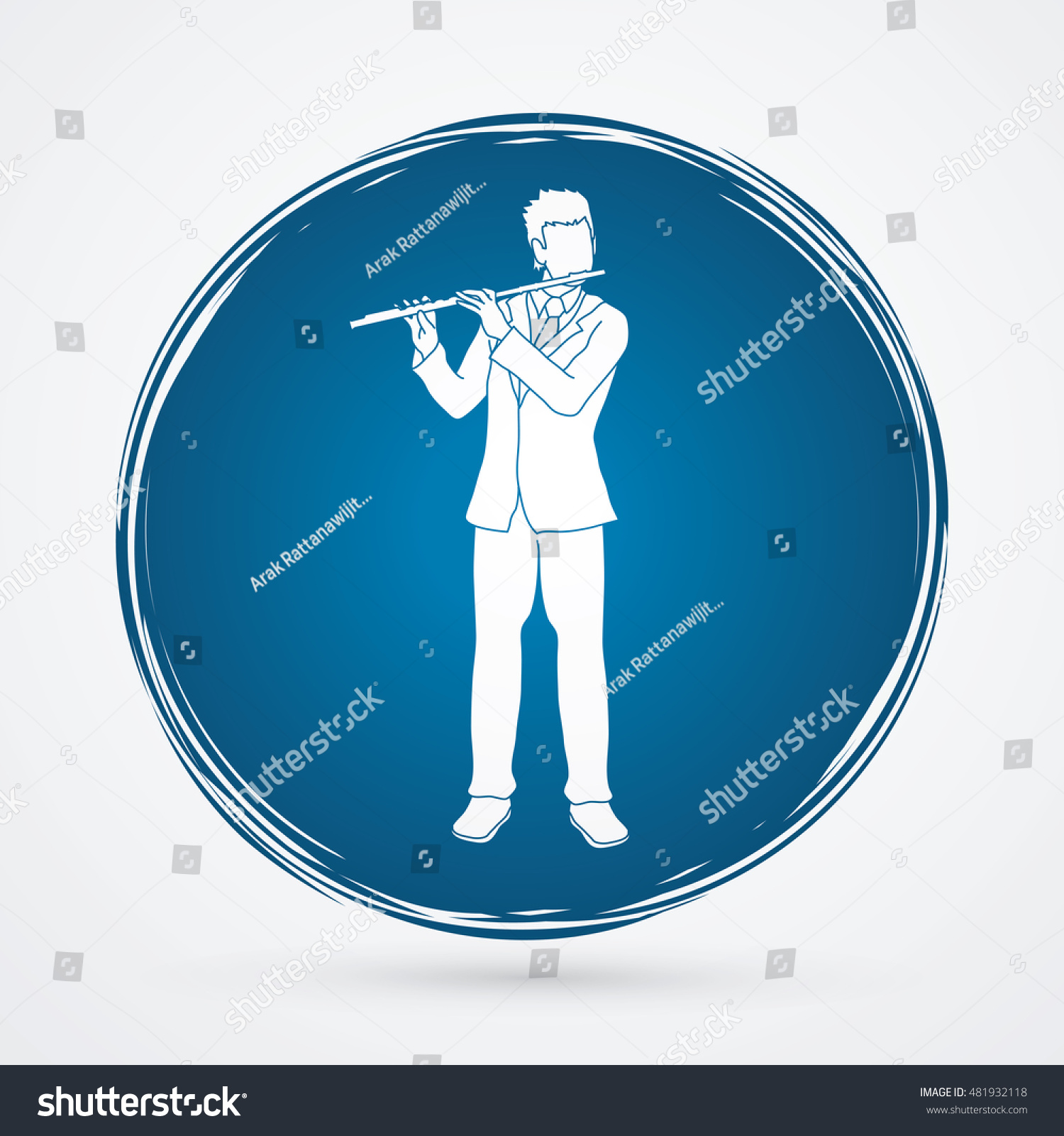 white musician playing flute on blue background clip art preview