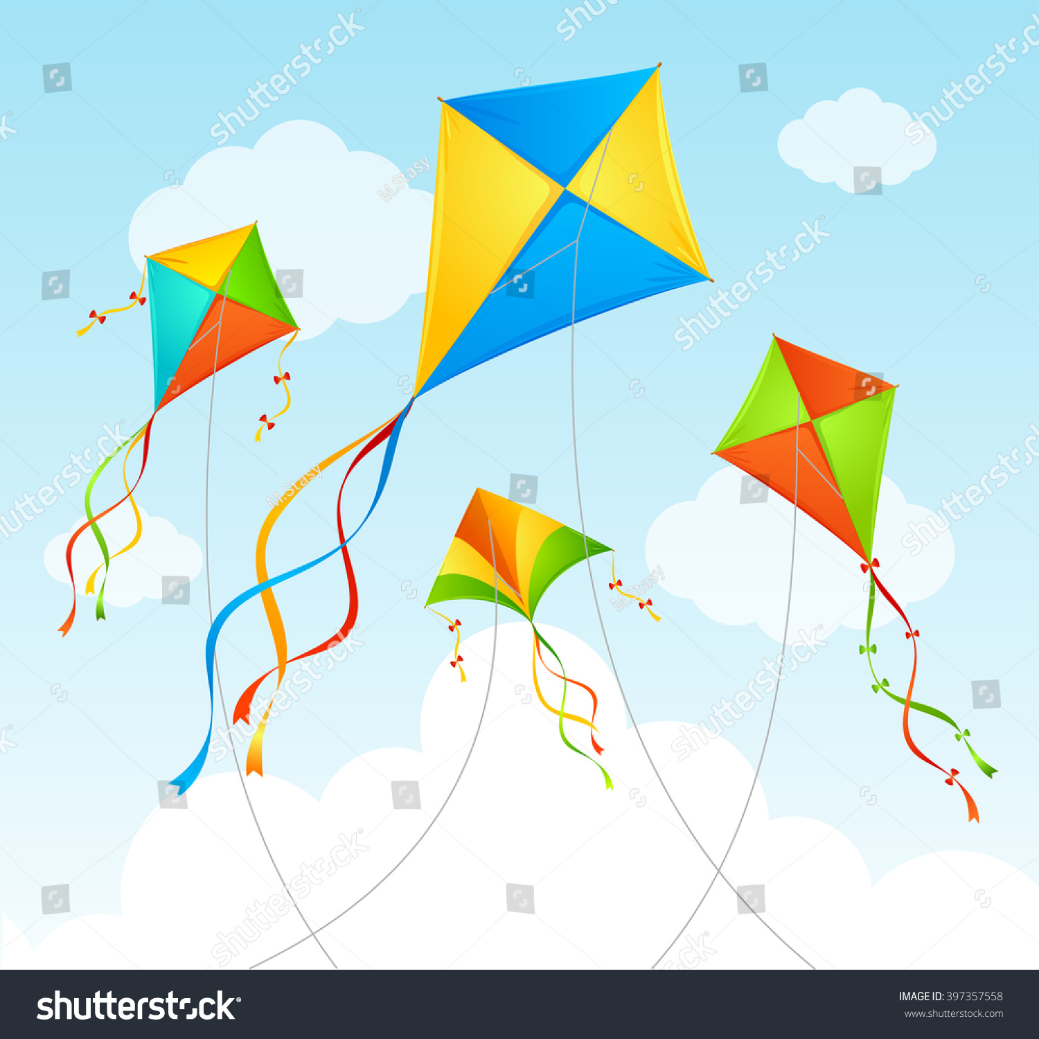 SVG of Fly Kite and Clouds on a Blue Sky. Summer Background. Vector illustration svg