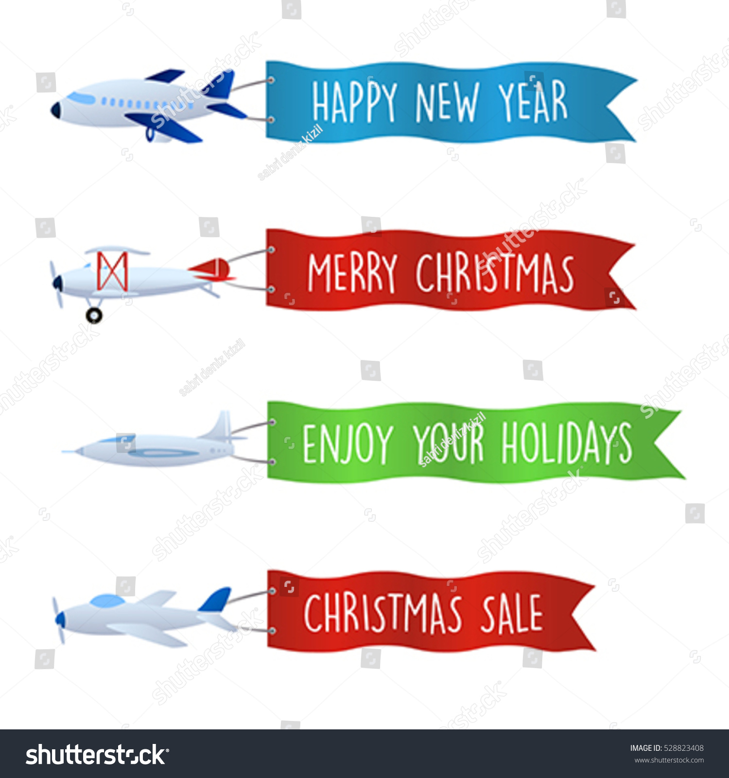 Flying advertising banner set with christmas messages