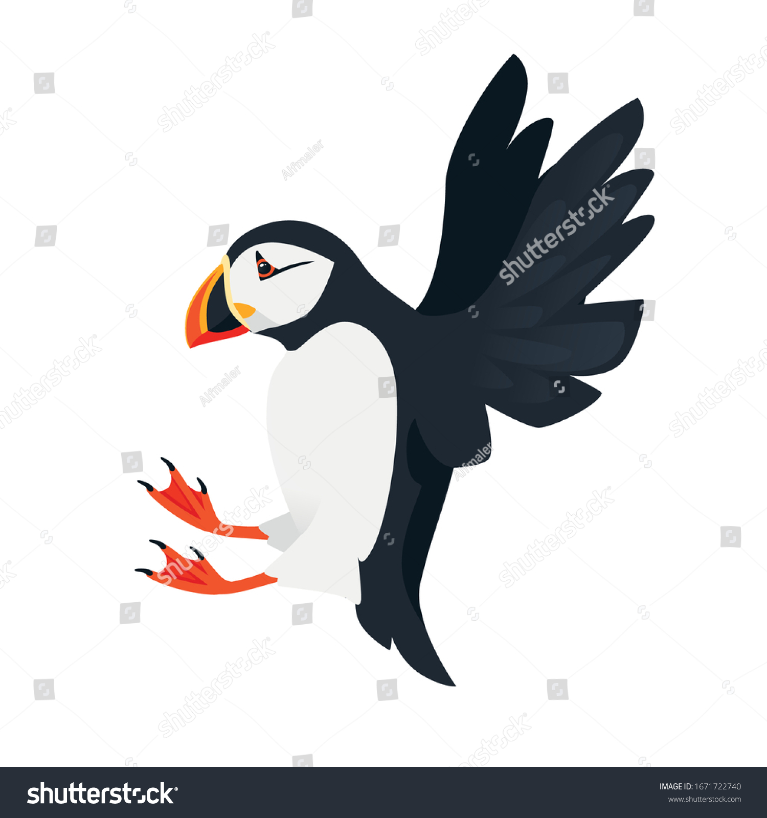 SVG of Flying atlantic puffin bird cartoon animal design flat vector illustration isolated on white background svg