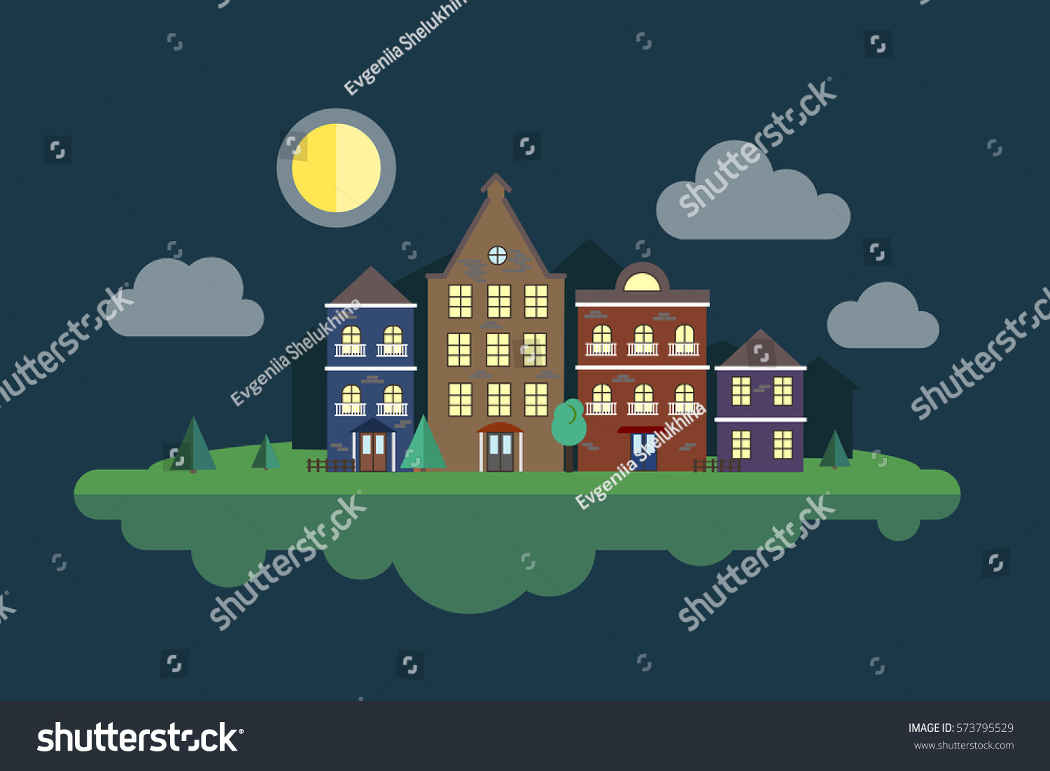 Flying Cozy City Moon Night Stock Vector (royalty Free) 573795529