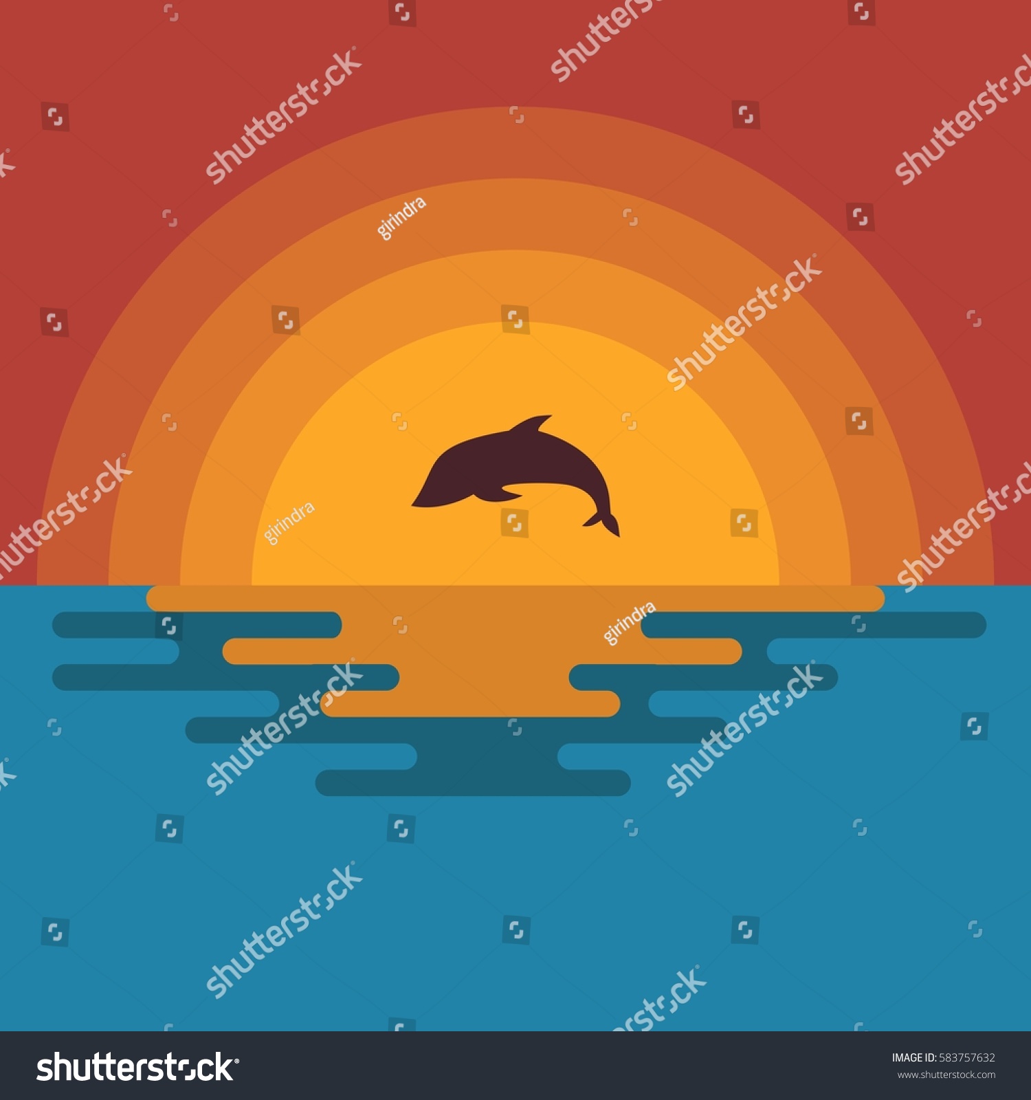 Flying Dolphin Landscape Flat Illustration Stock Vector (Royalty Free