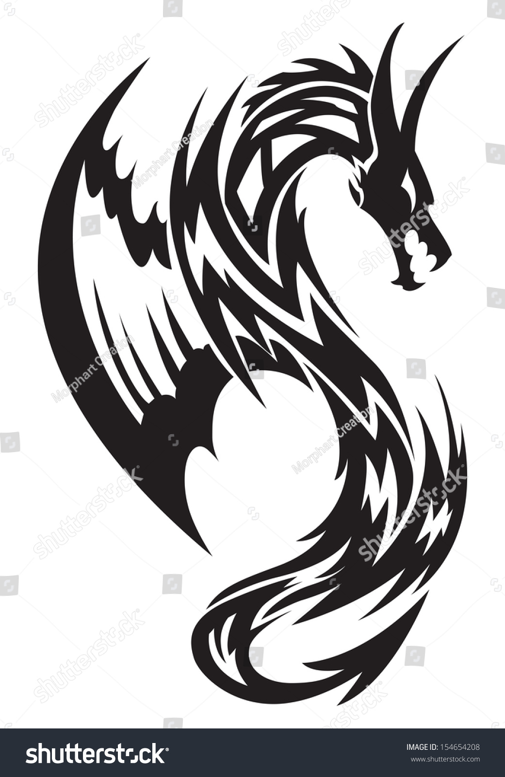 Flying Dragon Tattoo Design Vintage Engraved Stock Vector (Royalty Free ...