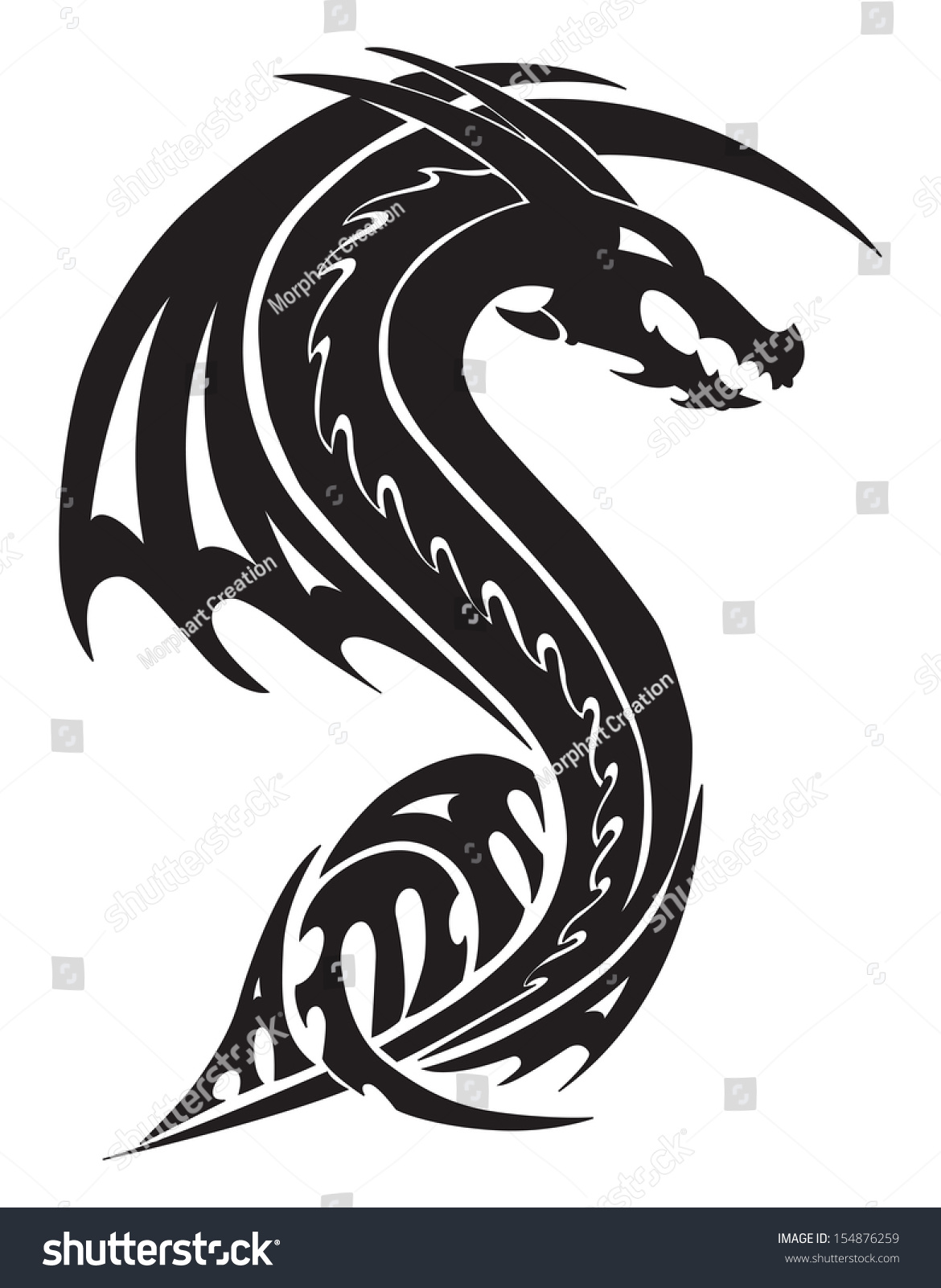 Flying Dragon Tattoo Design, Vintage Engraved Illustration. - 154876259 ...