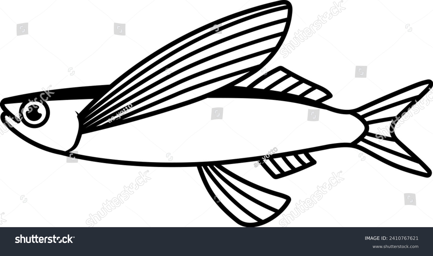 black and white flying fish clip art preview