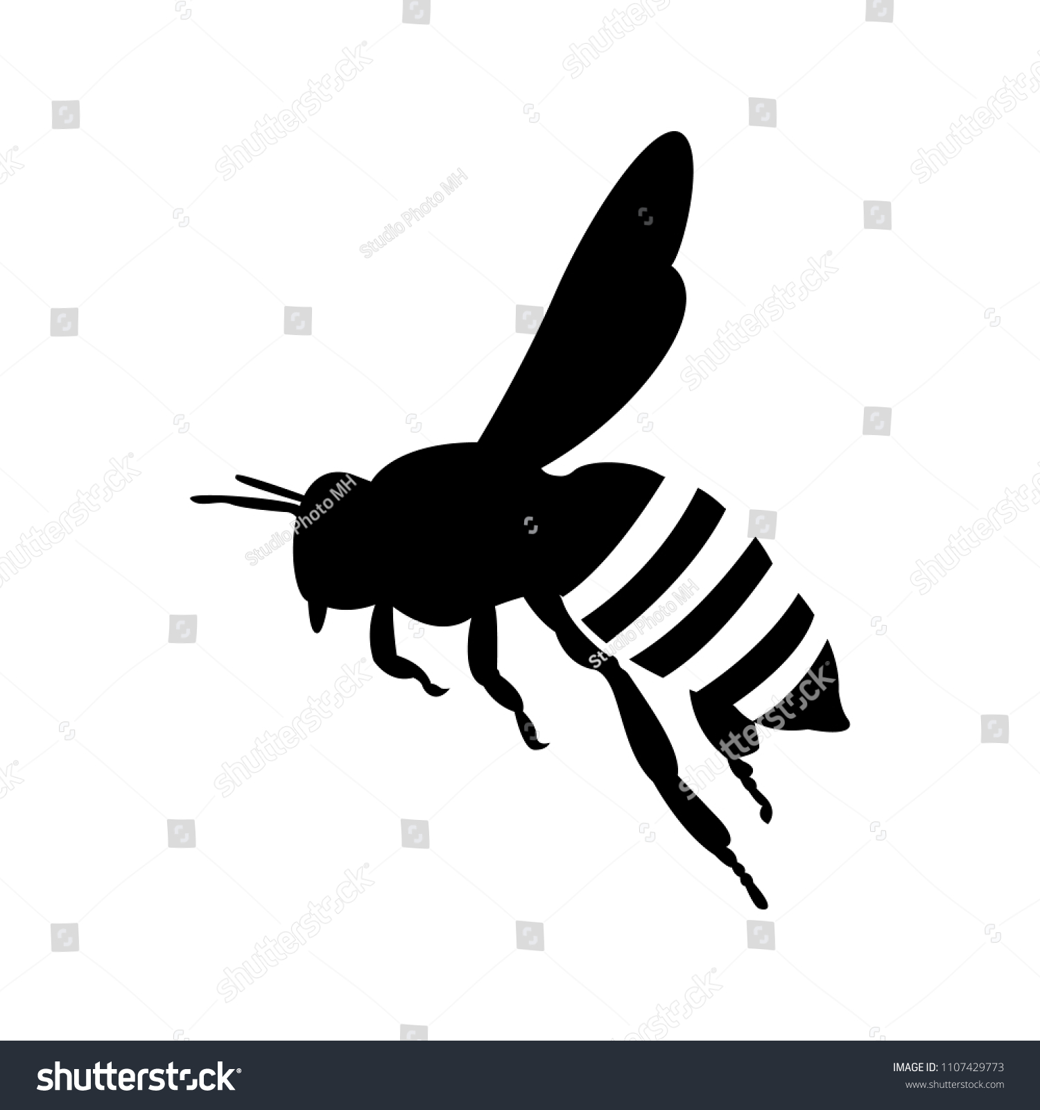 Flying Honey Bee Silhouette Honey Bee のベクター画像素材 ロイヤリティフリー