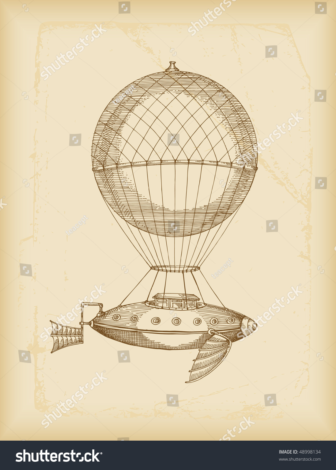 Flying Machine Sketch- Sepia Stock Vector Illustration 48998134 ...