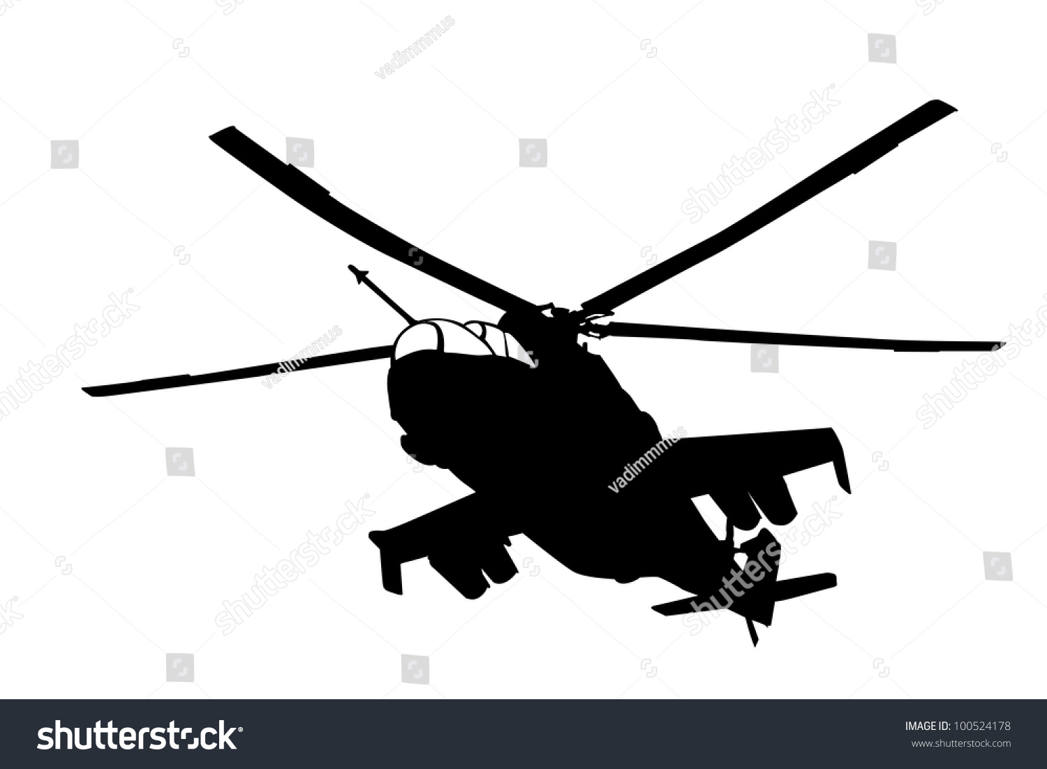 Flying Mi24 Hind Helicopter Silhouette Vector Stock Vector 100524178 