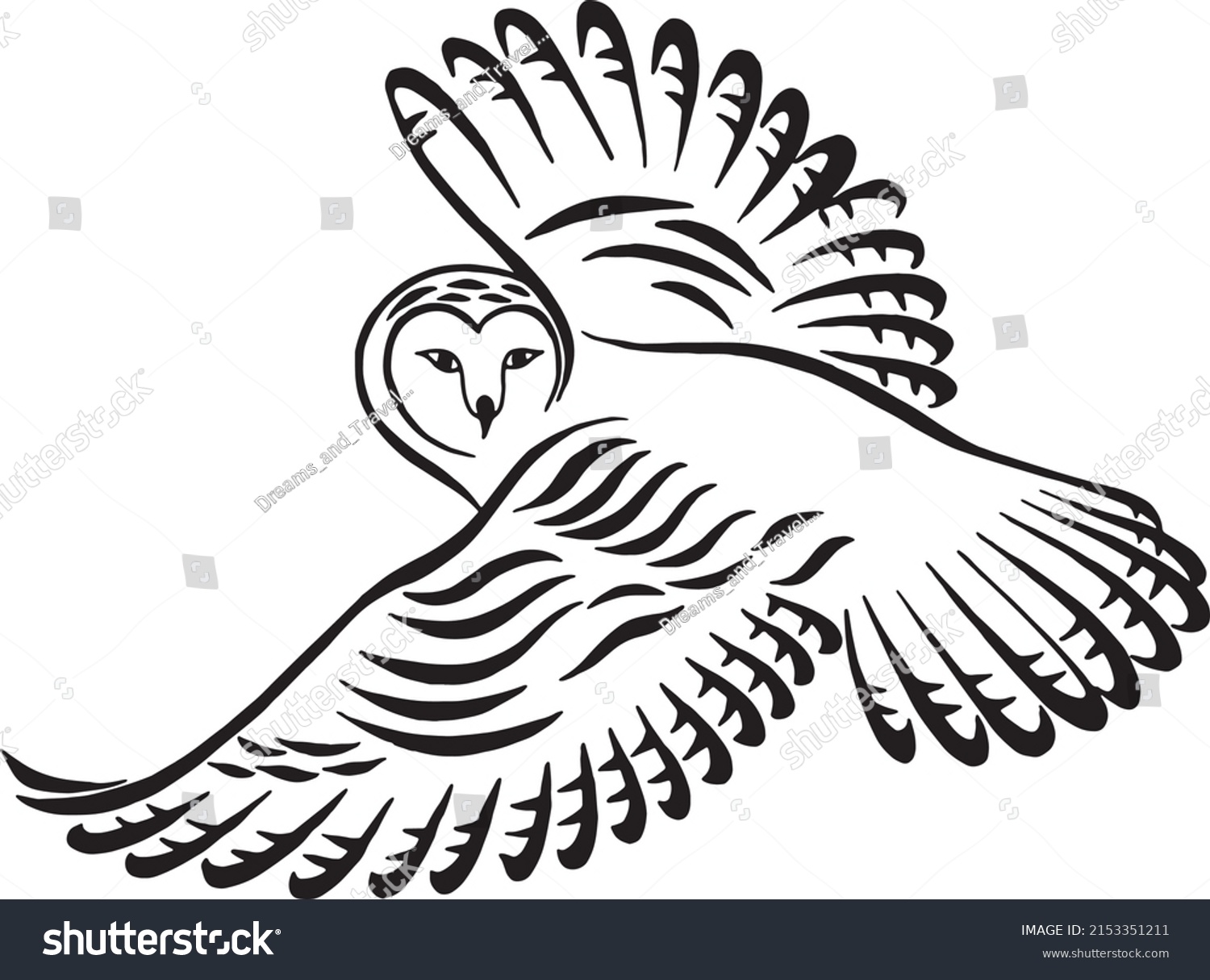 Flying Owl Silhouette Flight Spread Wings Stock Vector (Royalty Free ...