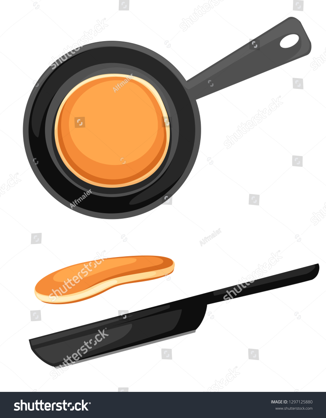 SVG of Flying pancakes and frying pan. Flat vector illustration isolated on white background. Breakfast icon. svg