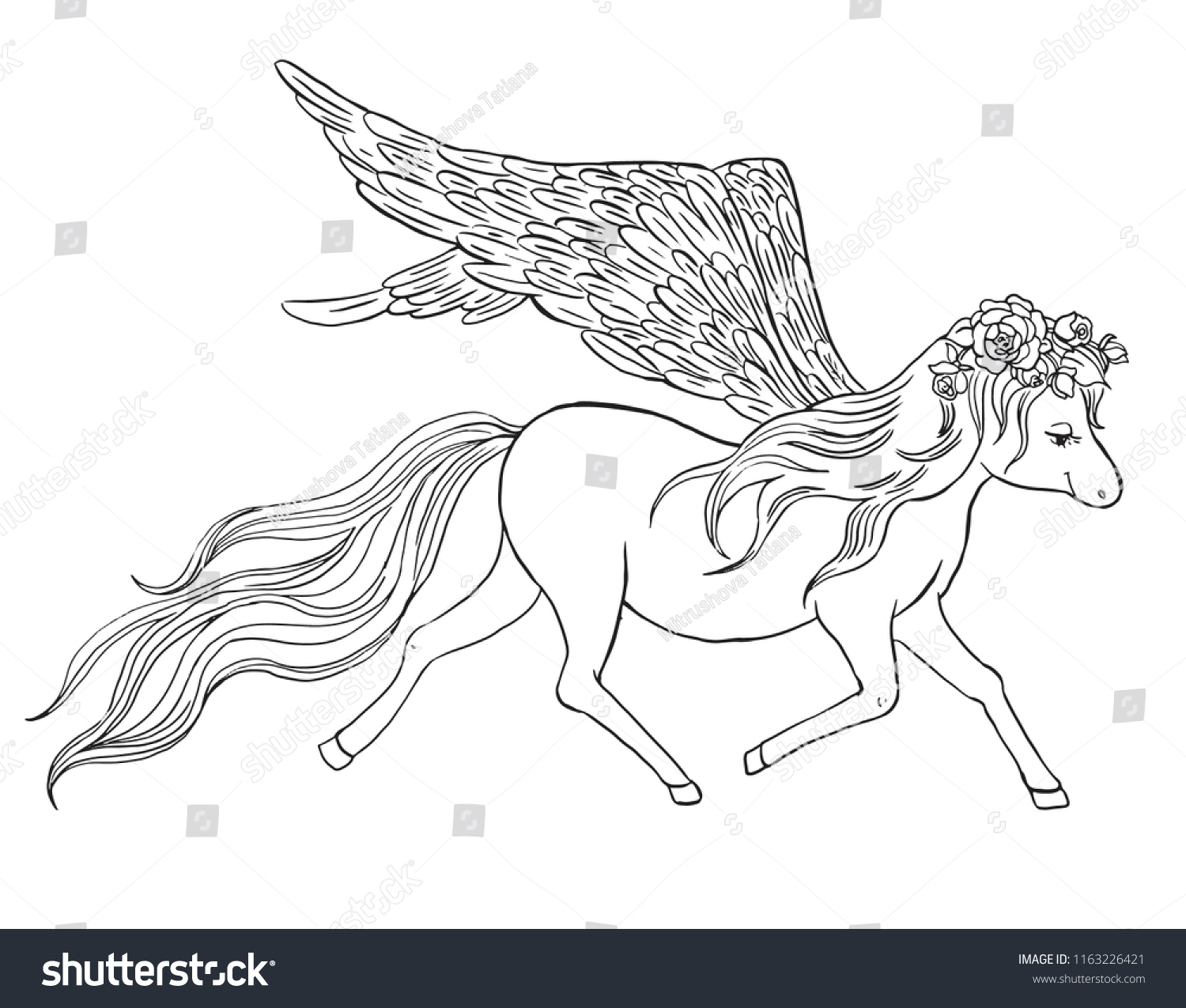 Flying Pegasus Coloring Page Kids Stock Vector Royalty Free ...