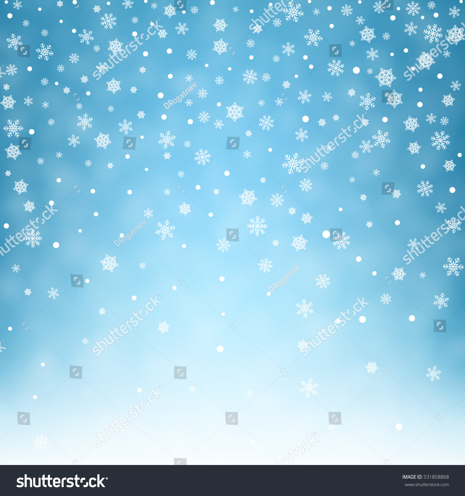 Flying Snowflakes On Light Blue Background Stock Vector 531858868