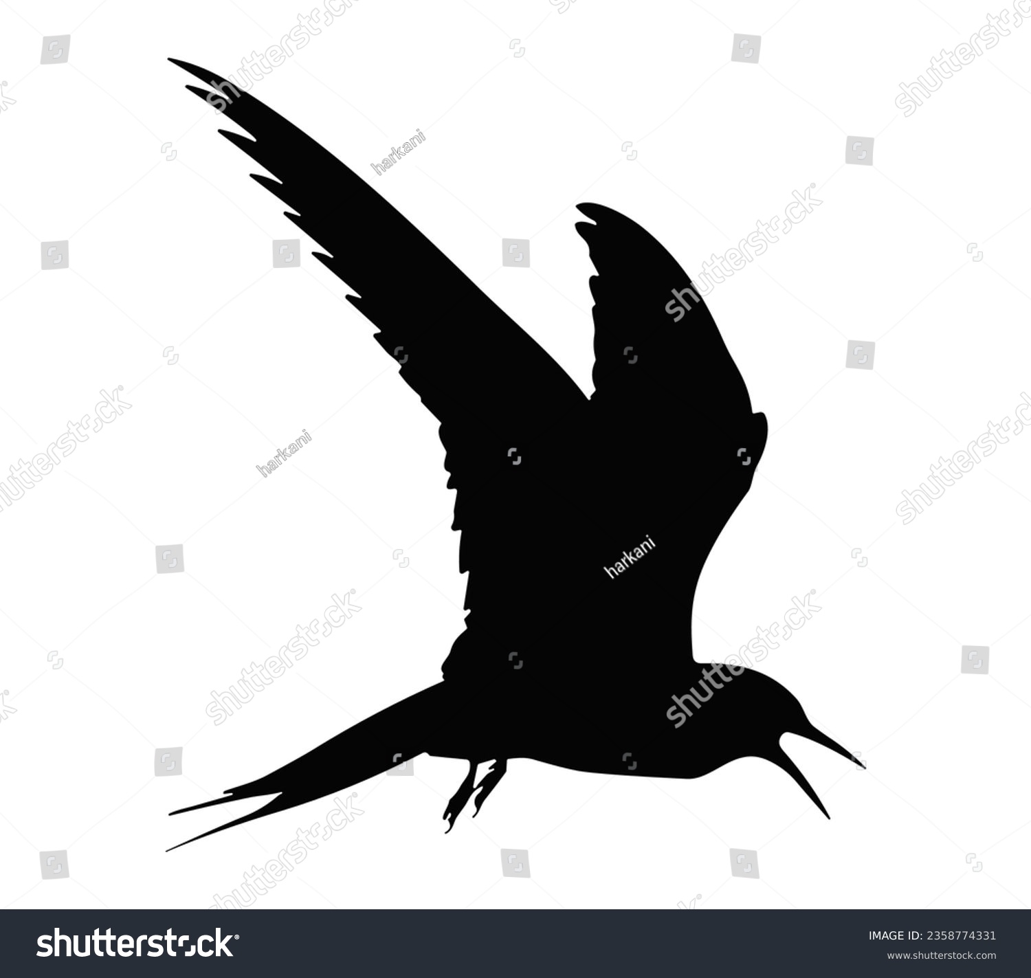recommend clip art: Flying tern vector silhouette isolated on white background.