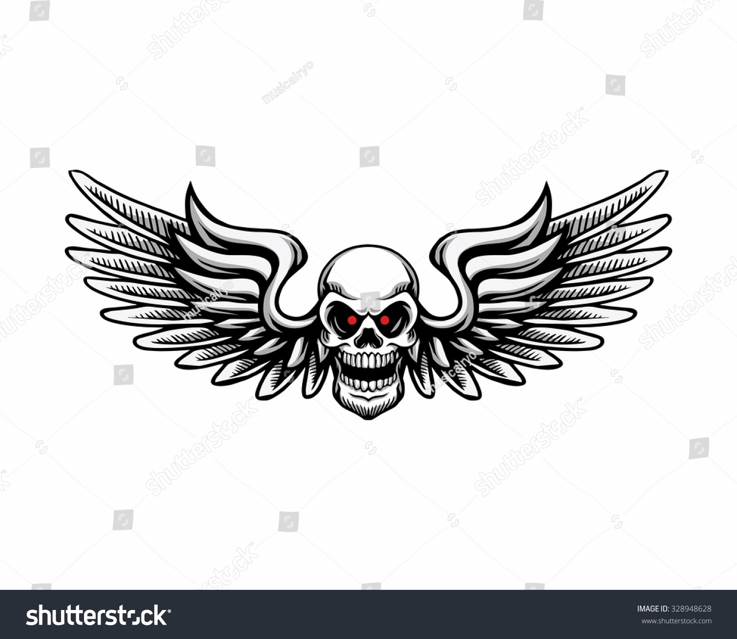 Flying Wing Skull Skeleton Bone Head Stock Vector (Royalty Free) 328948628