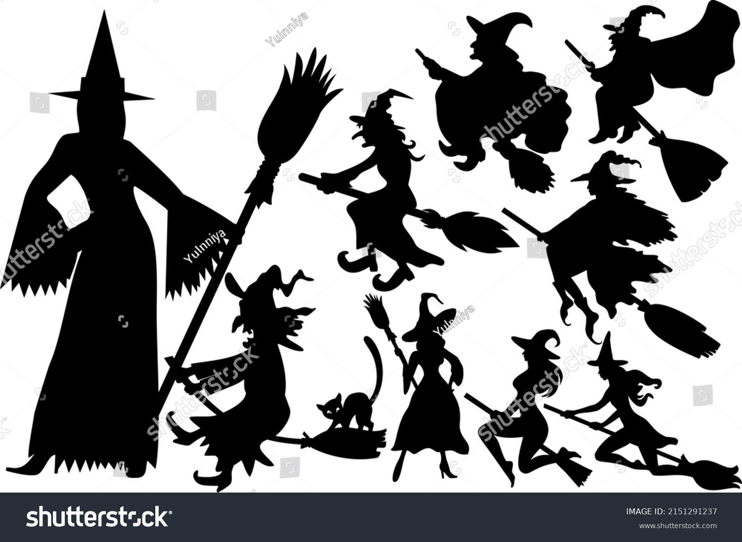 Flying Witches Black Silhouettes Bundle Witches Stock Vector (royalty 