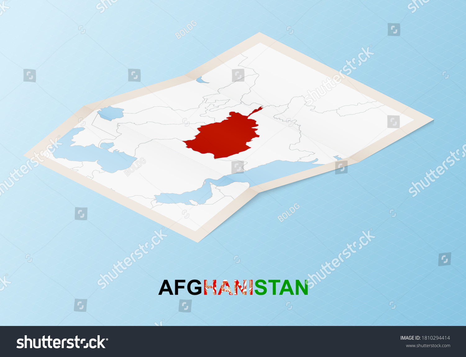 Folded Paper Map Afghanistan Neighboring Countries Stock Vector   Stock Vector Folded Paper Map Of Afghanistan With Neighboring Countries In Isometric Style On Blue Vector 1810294414 