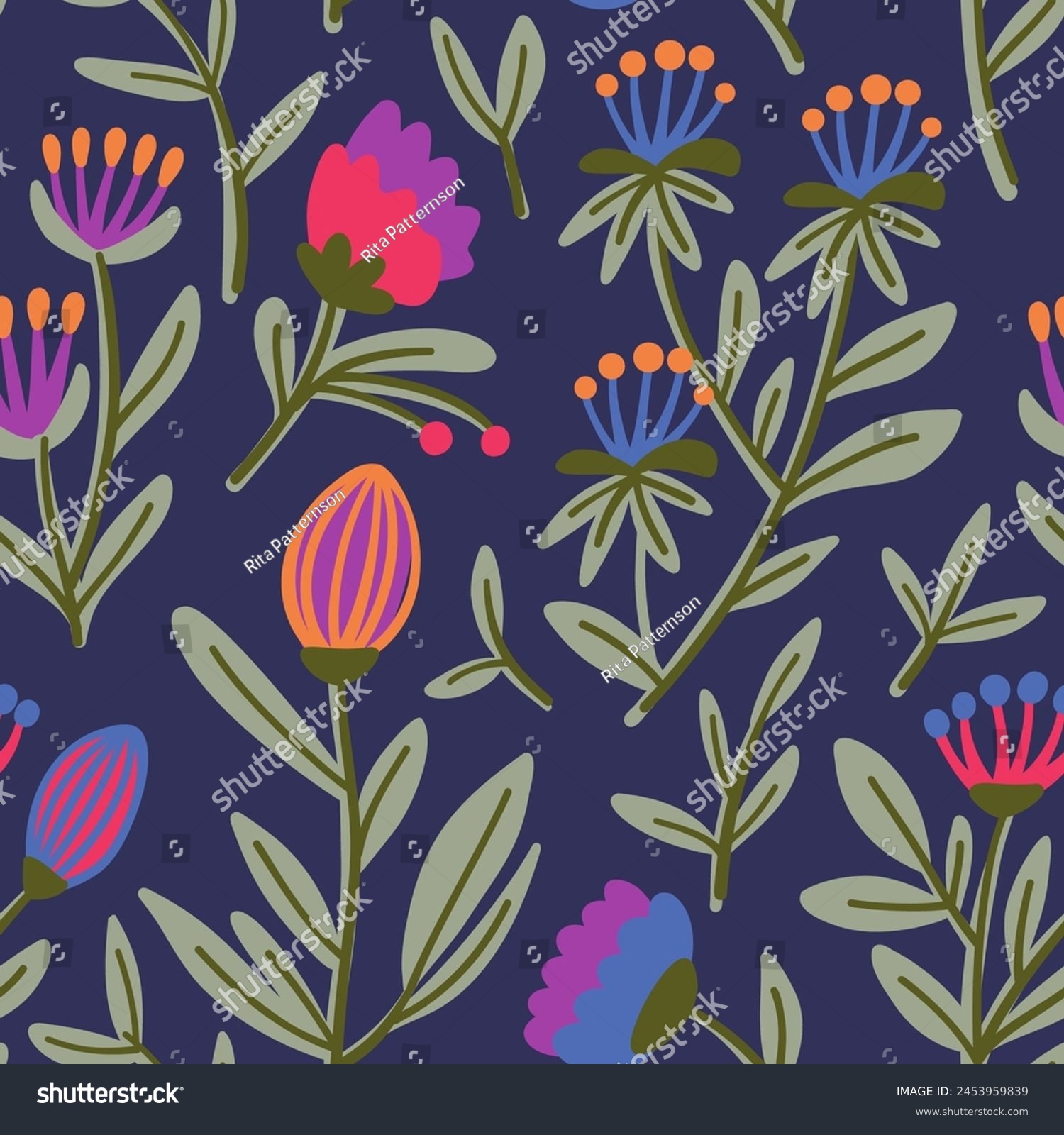 SVG of Folk Floral Fantasy Seamless Pattern with agapanthus and tulip svg