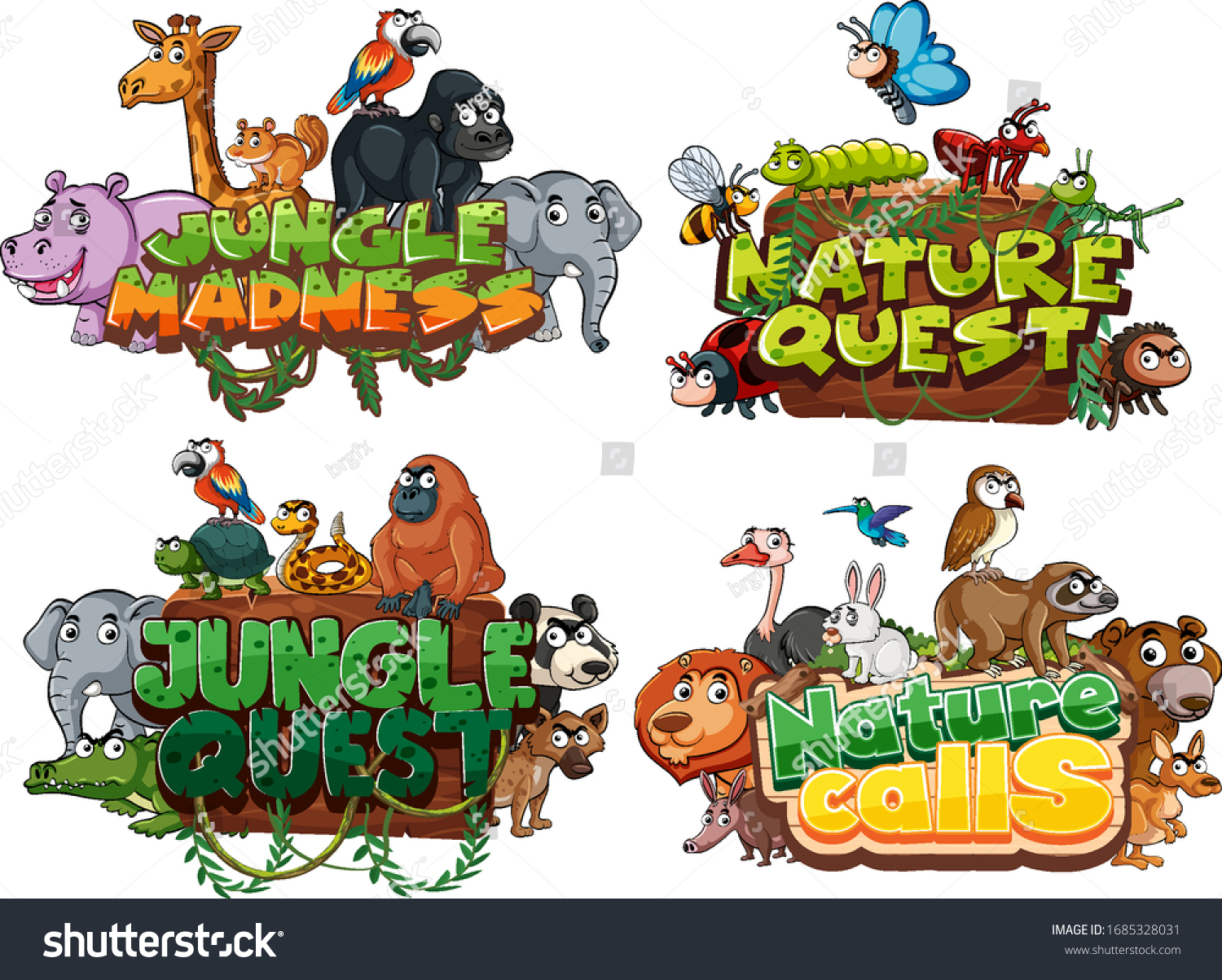 4-font-word-related-jungle-with-wild-animals-images-stock-photos