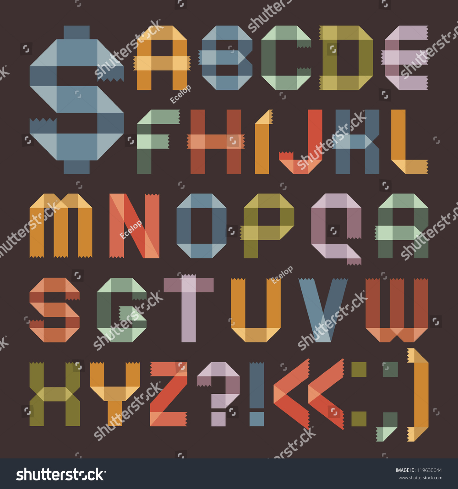 Font Colored Scotch Tape Roman Alphabet Stock Vector Royalty Free
