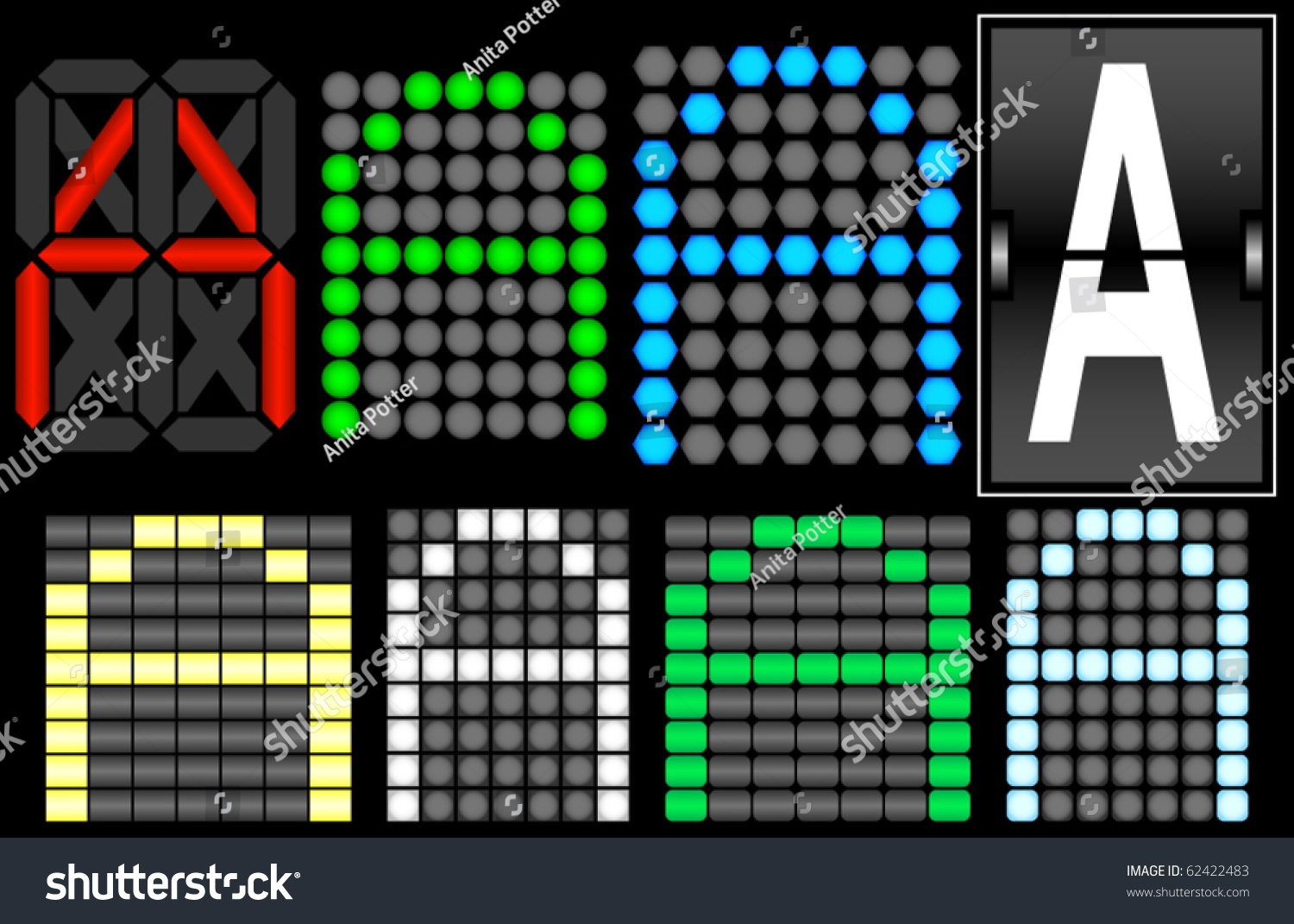 Font Set 4 Digital Display Letter Stock Vector (Royalty Free) 62422483