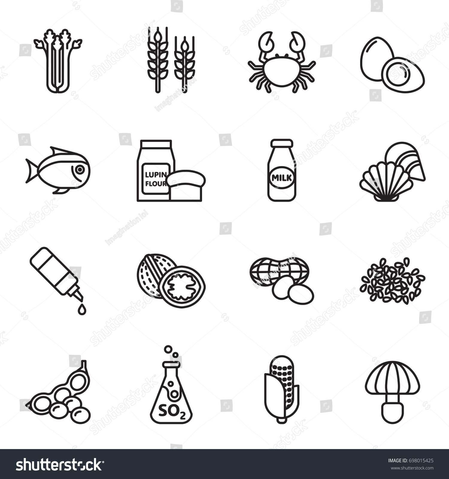 SVG of Food Allergen Icons set. Line Style stock vector. svg