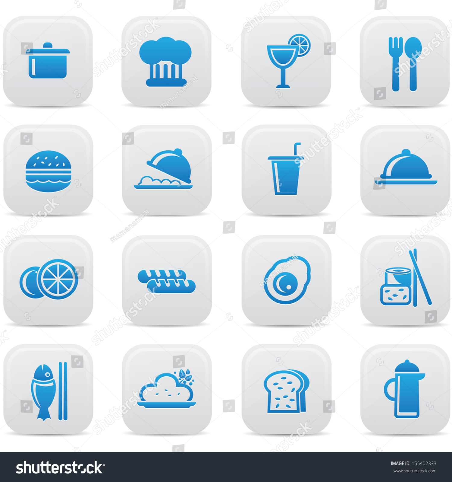 Food And Drink Icons On Buttons,Blue Version,Vector - 155402333 ...