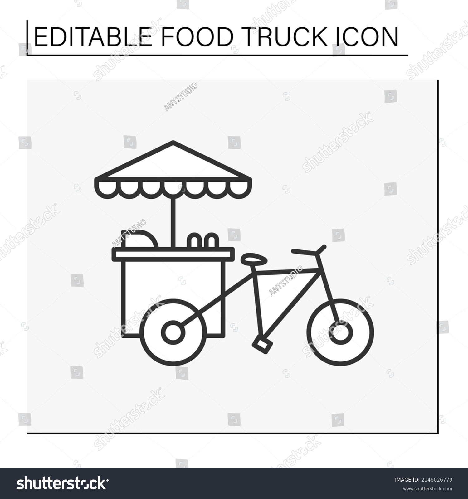 SVG of Food cart line icon. Commercial bicycle for sell tasty street food. Mobile retail outlet. Food truck concept. Isolated vector illustration. Editable stroke svg