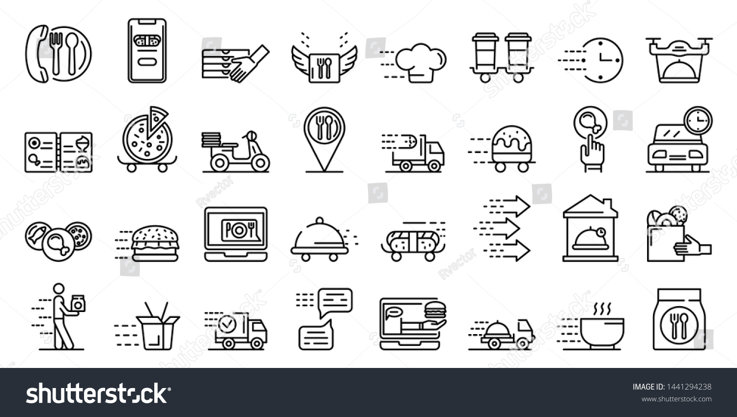 SVG of Food delivery service icons set. Outline set of food delivery service vector icons for web design isolated on white background svg