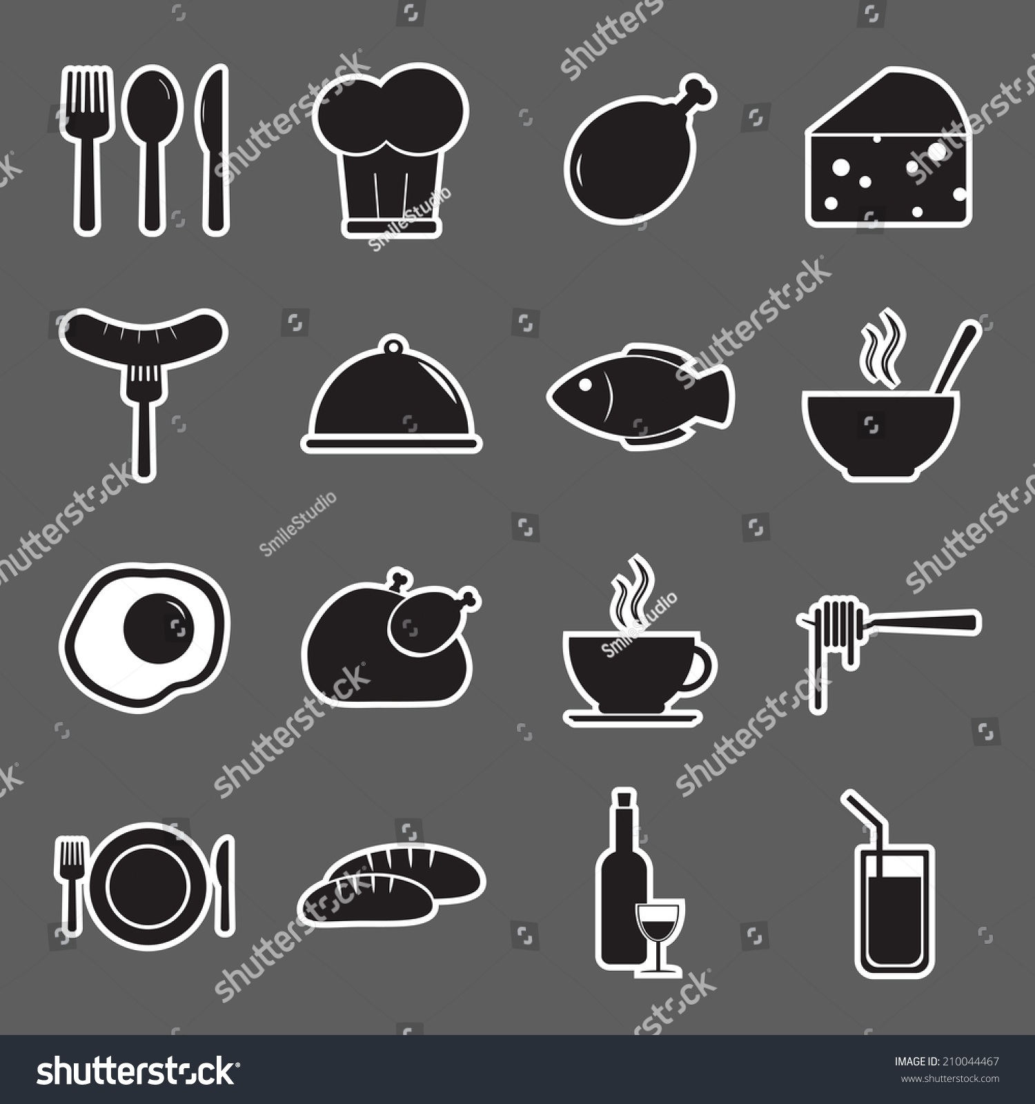 Food Icons Set Stock Vector 210044467 - Shutterstock