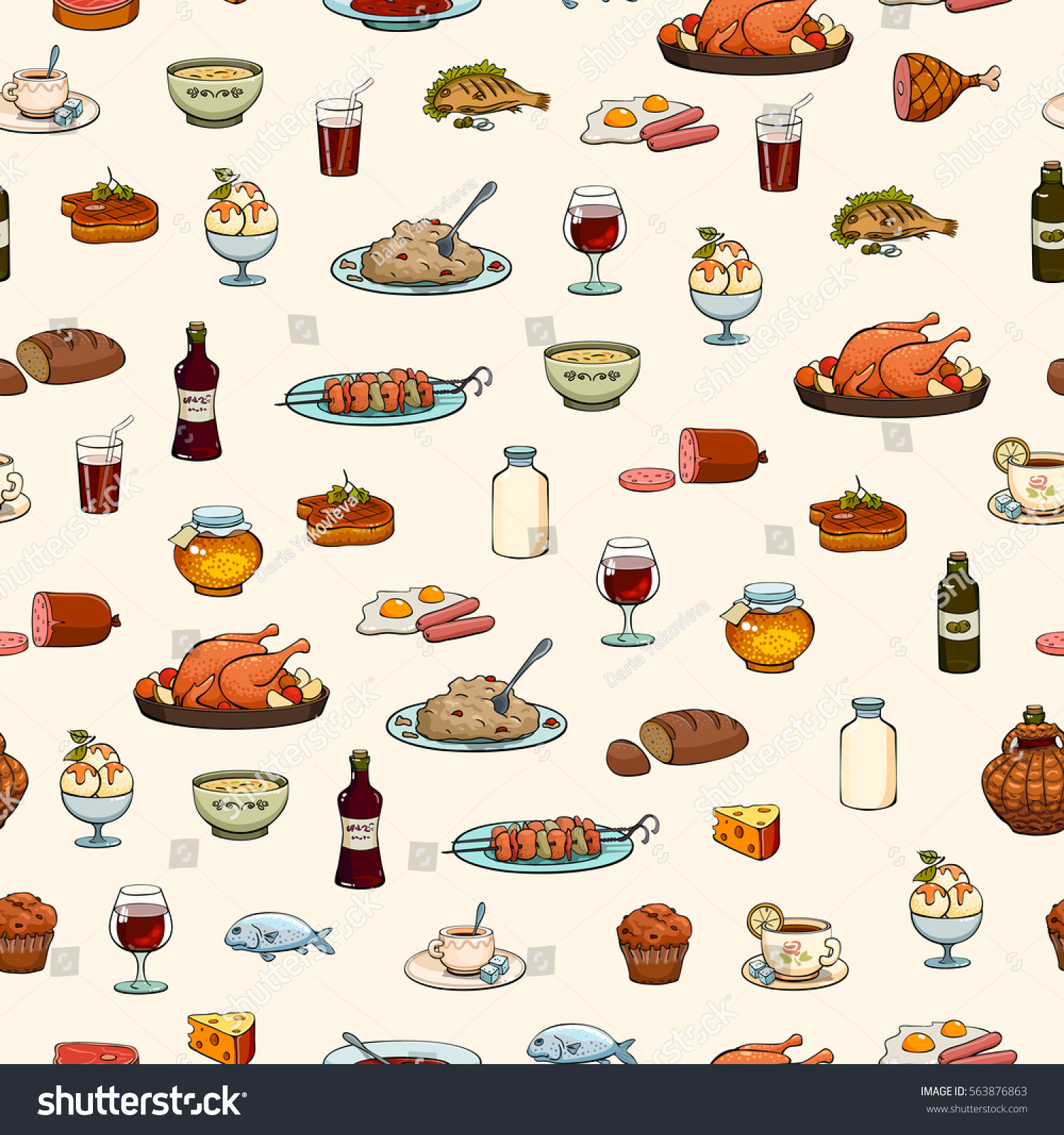 Food Icons Set Pattern Stock Vector (Royalty Free) 563876863