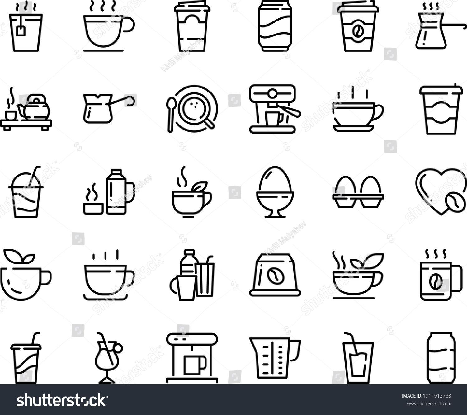 SVG of Food line icon set - hot cup, coffee to go, green tea, drink, ceremony, cocktail, coffe maker, top view, turkish, irish, love, machine, capsule, beaker, egg stand, drinks, thermo flask, soda, paper svg