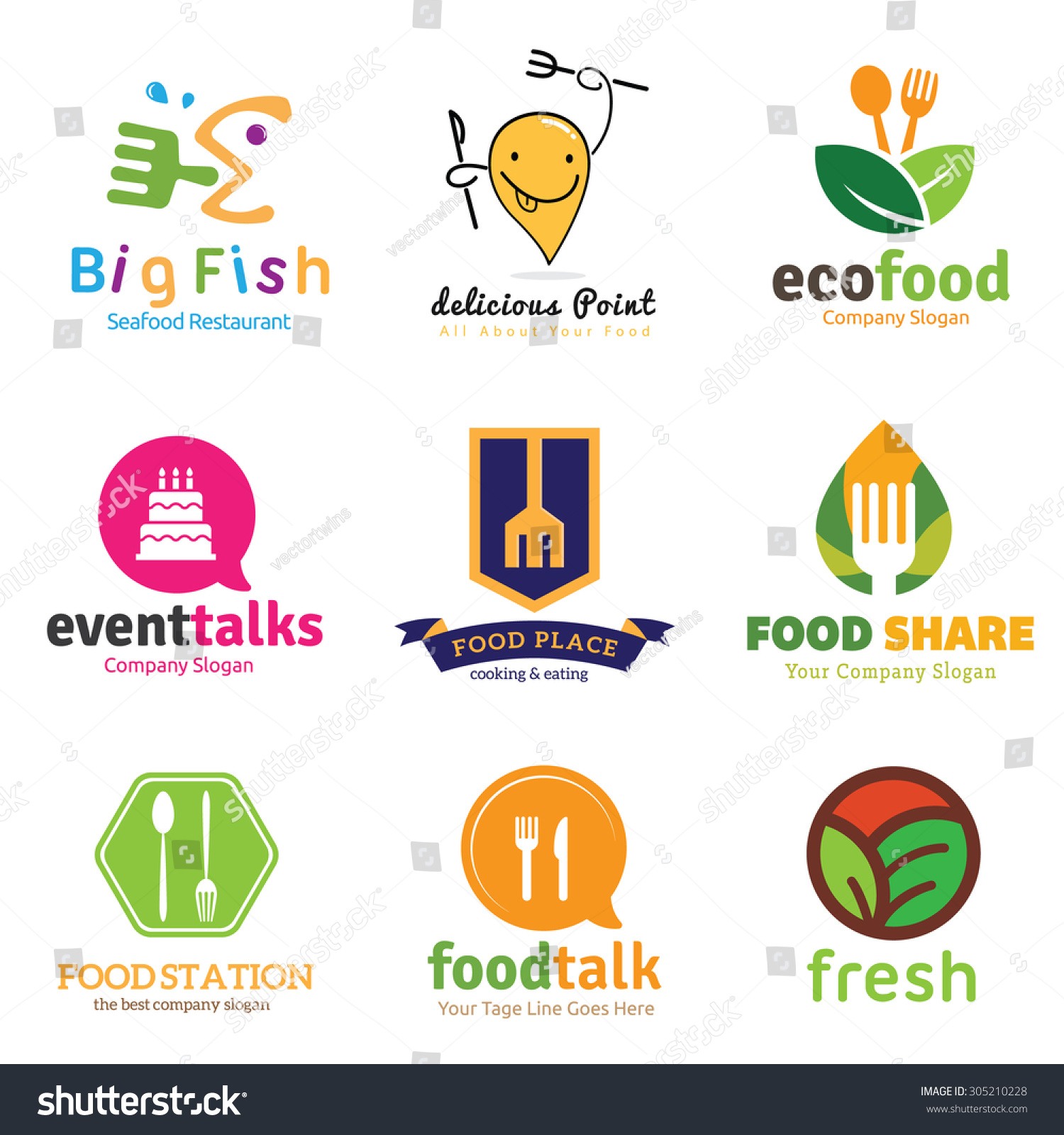 Food Logo Collectionfood Restaurant Logocafegreen Foodorganic Stock ...