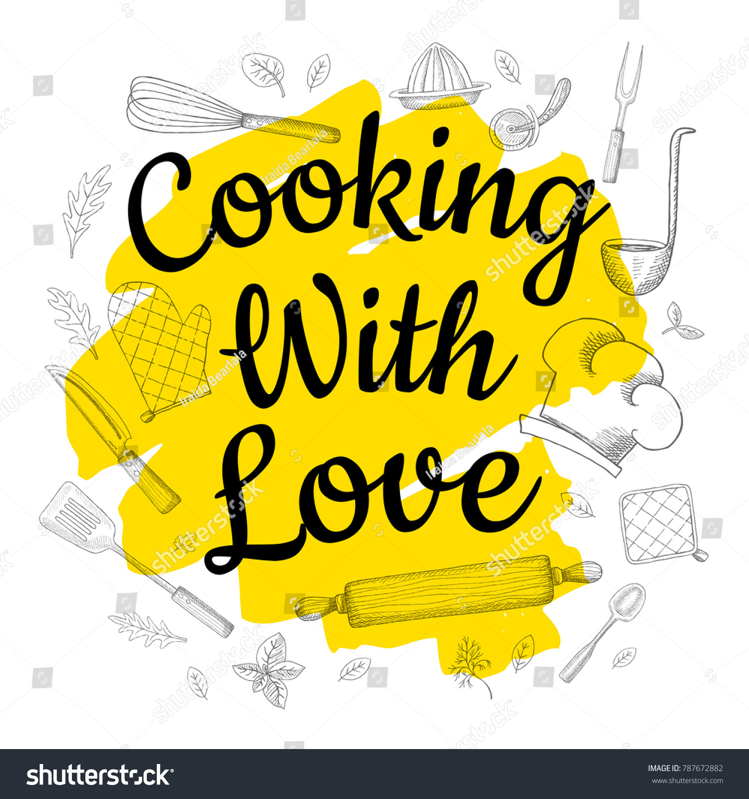 Food Poster Print Lettering Cooking Love Stock Vector (Royalty Free