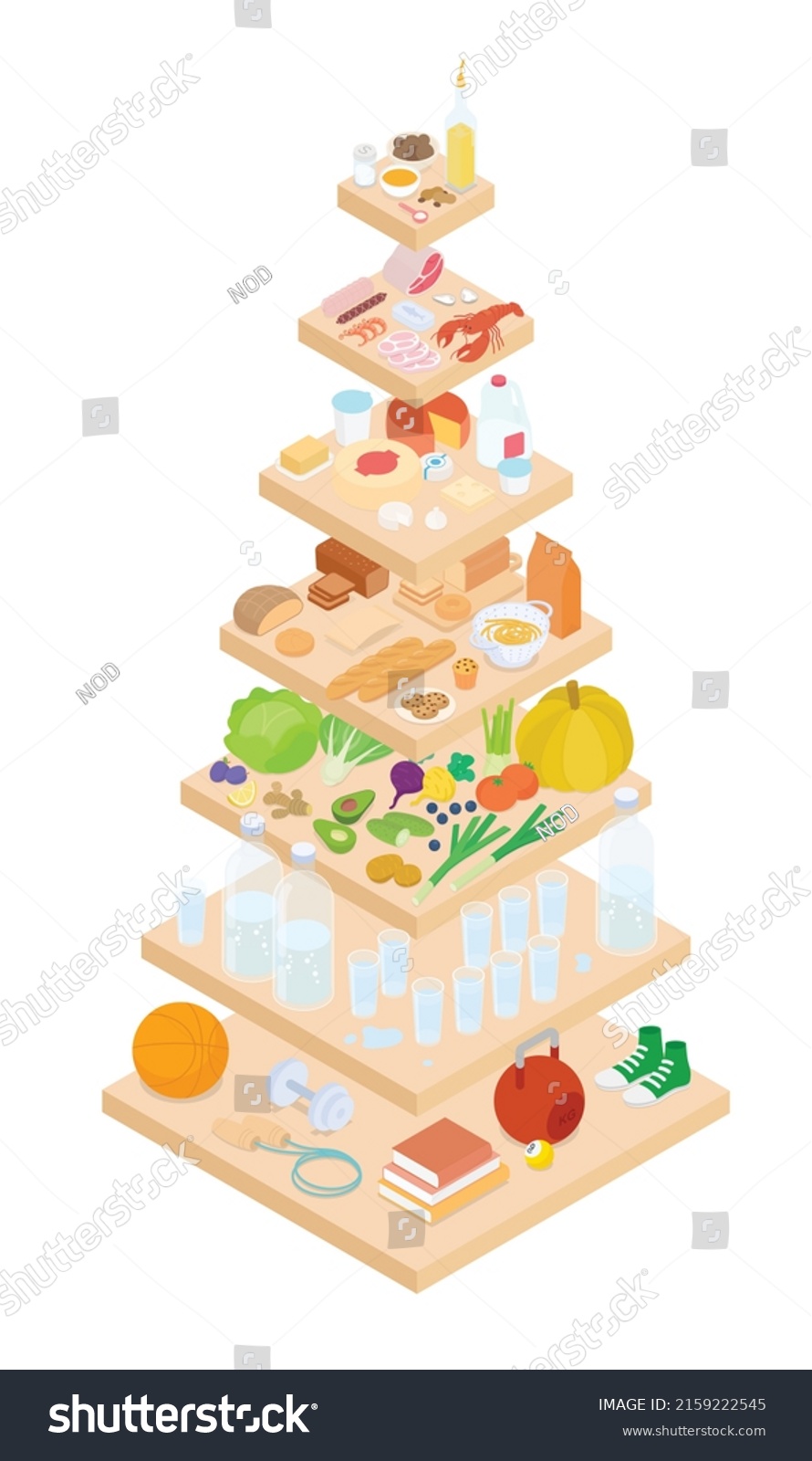 Food Pyramid Different Food Groups Vegetables Stock Vector (Royalty