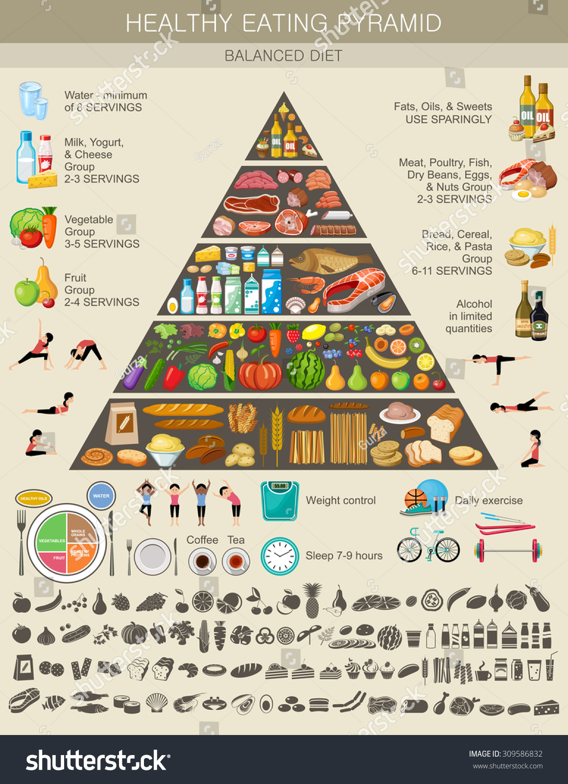 Food Pyramid Healthy Eating Infographic Recommendations Stock Vector 309586832  Shutterstock