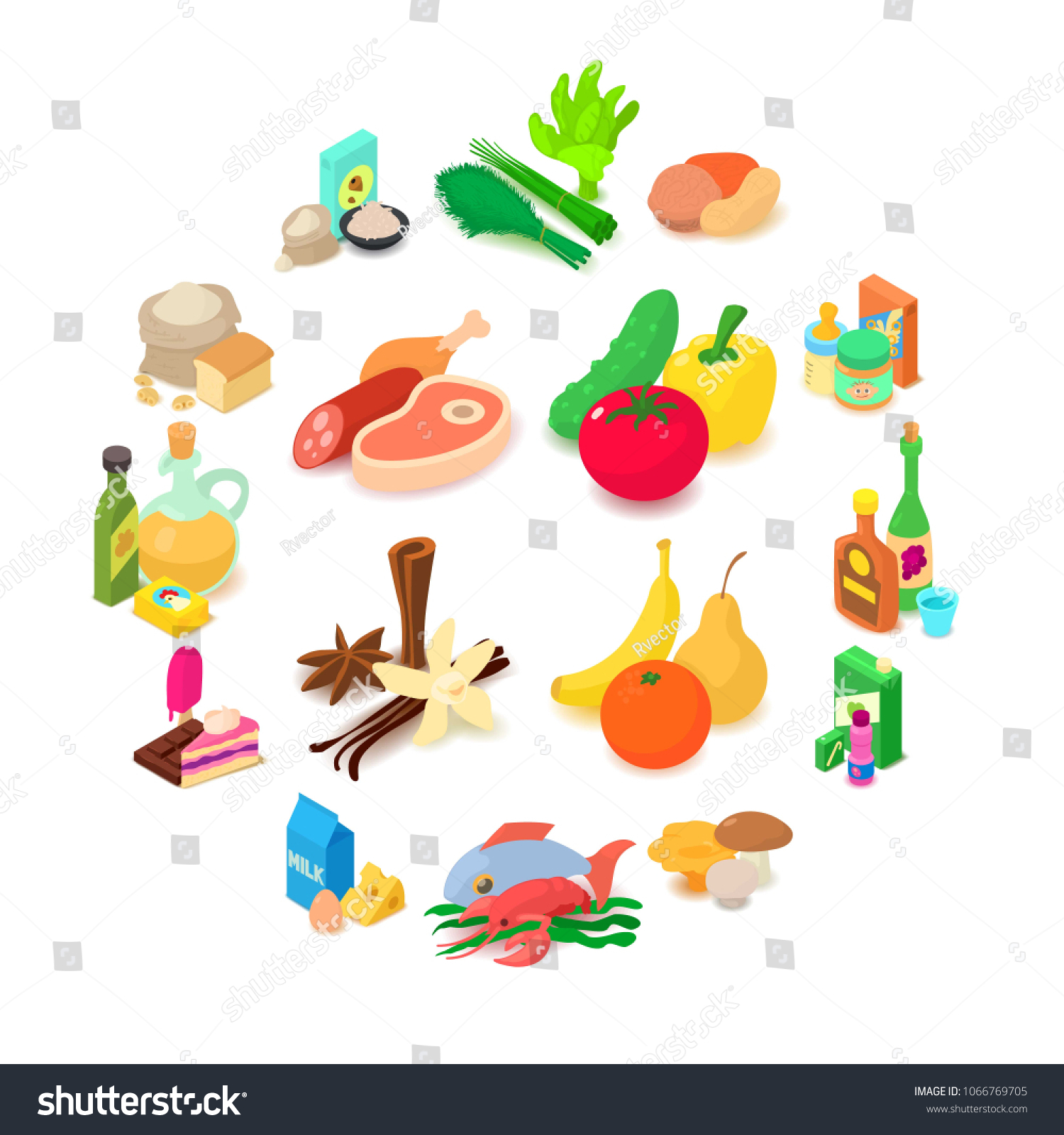 SVG of Food shopping icons set. Isometric illustration of 16 food shopping vector icons in circle for web svg